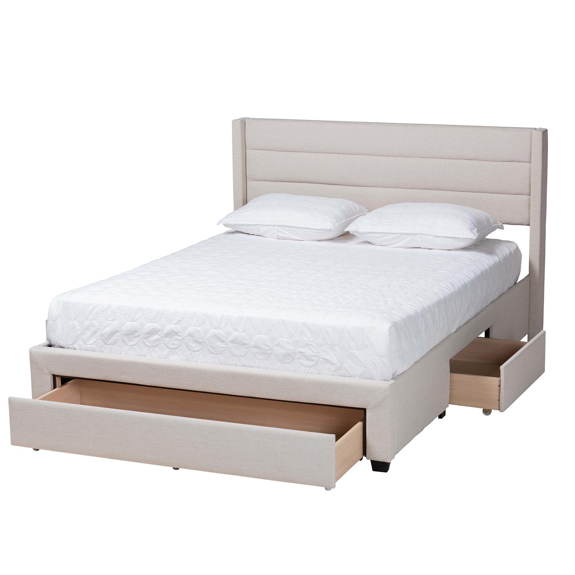 Baxton Studio Braylon Full Panel Platform Bed with 3 Storage Drawers, Beige, large