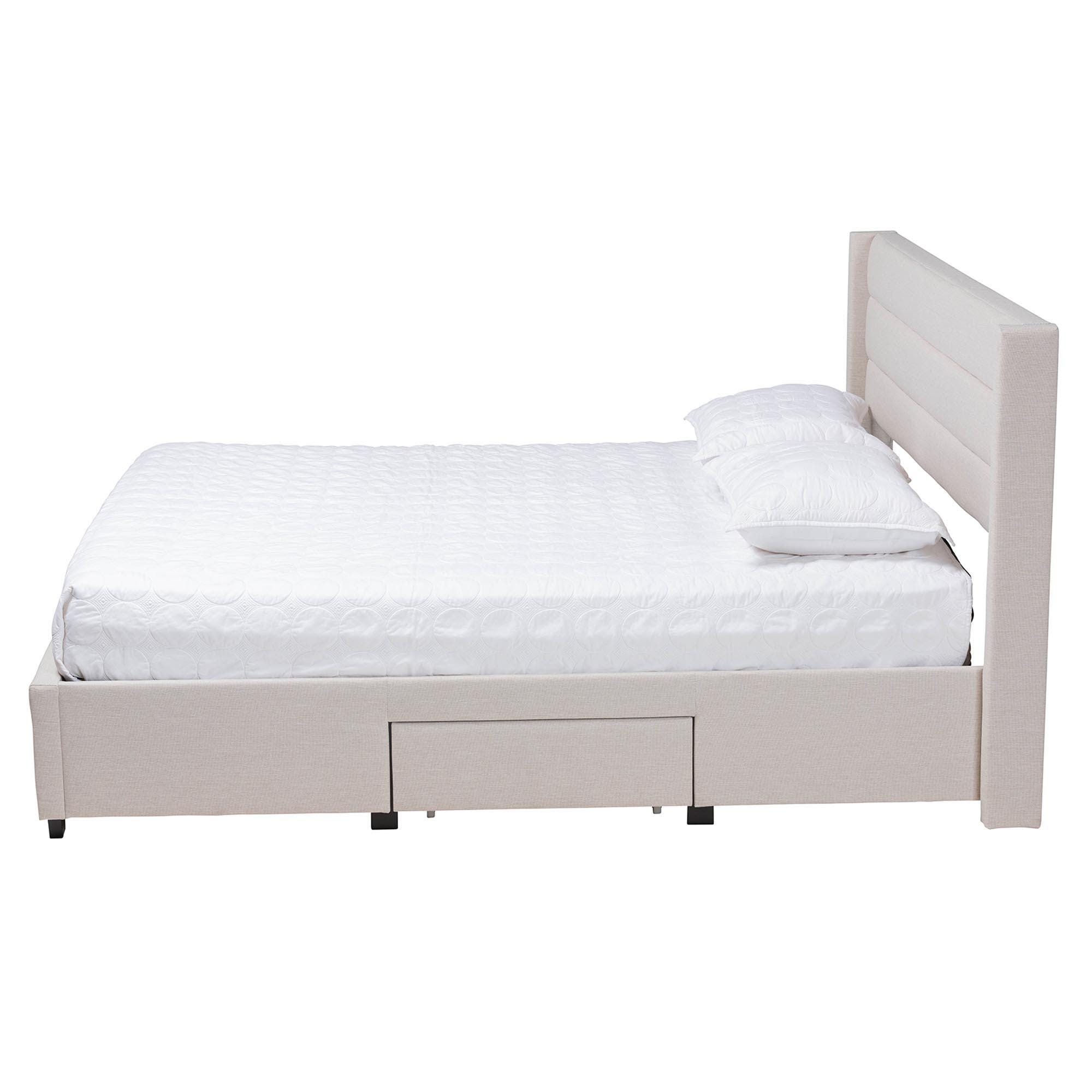 Baxton Studio Braylon Full Panel Platform Bed with 3 Storage Drawers, Beige, large