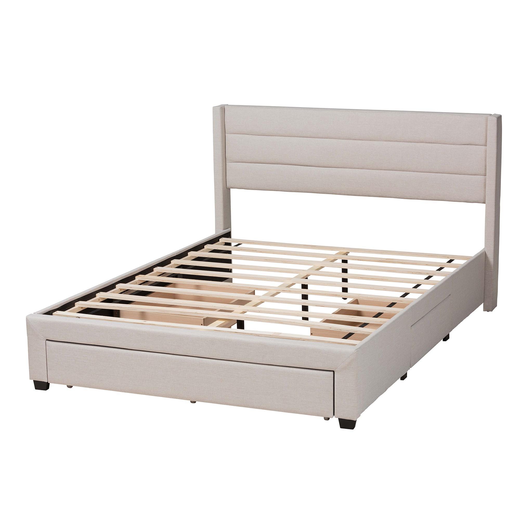 Baxton Studio Braylon Full Panel Platform Bed with 3 Storage Drawers, Beige, large