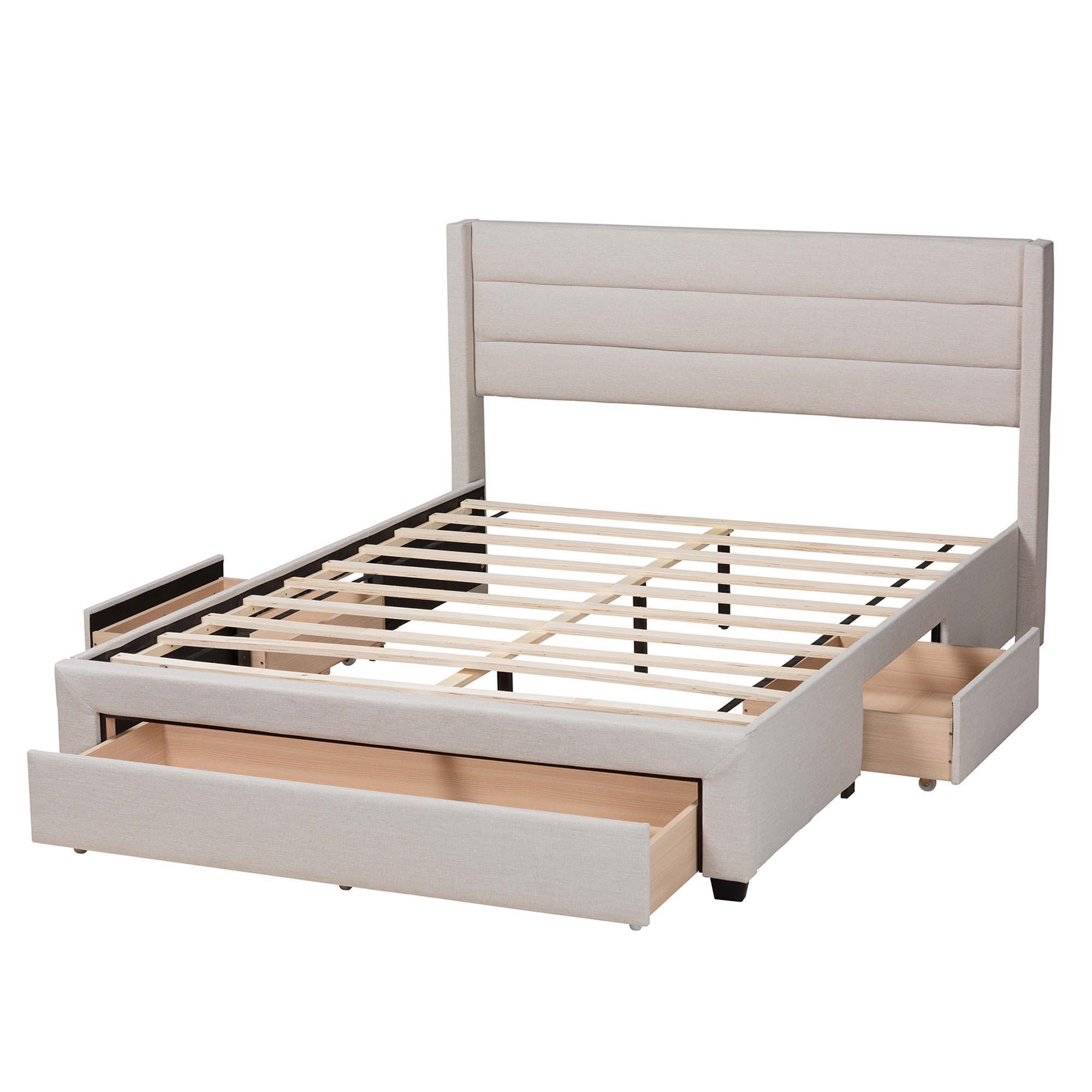 Baxton Studio Braylon Full Panel Platform Bed with 3 Storage Drawers, Beige, large