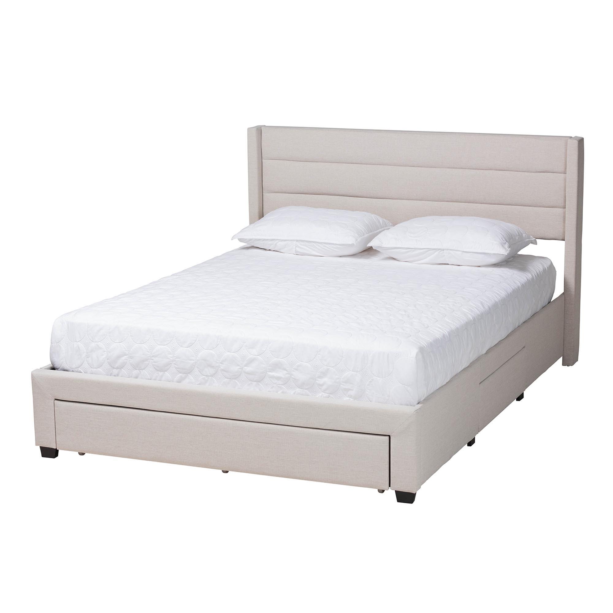 Baxton Studio Braylon Queen Panel Platform Bed with 3 Storage Drawers, Beige, large