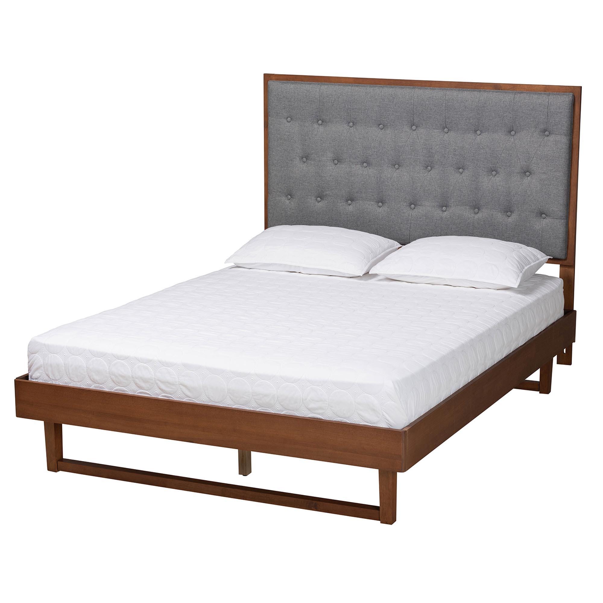 Baxton Studio Bryn King Panel Platform Bed, Gray/Walnut Brown, large