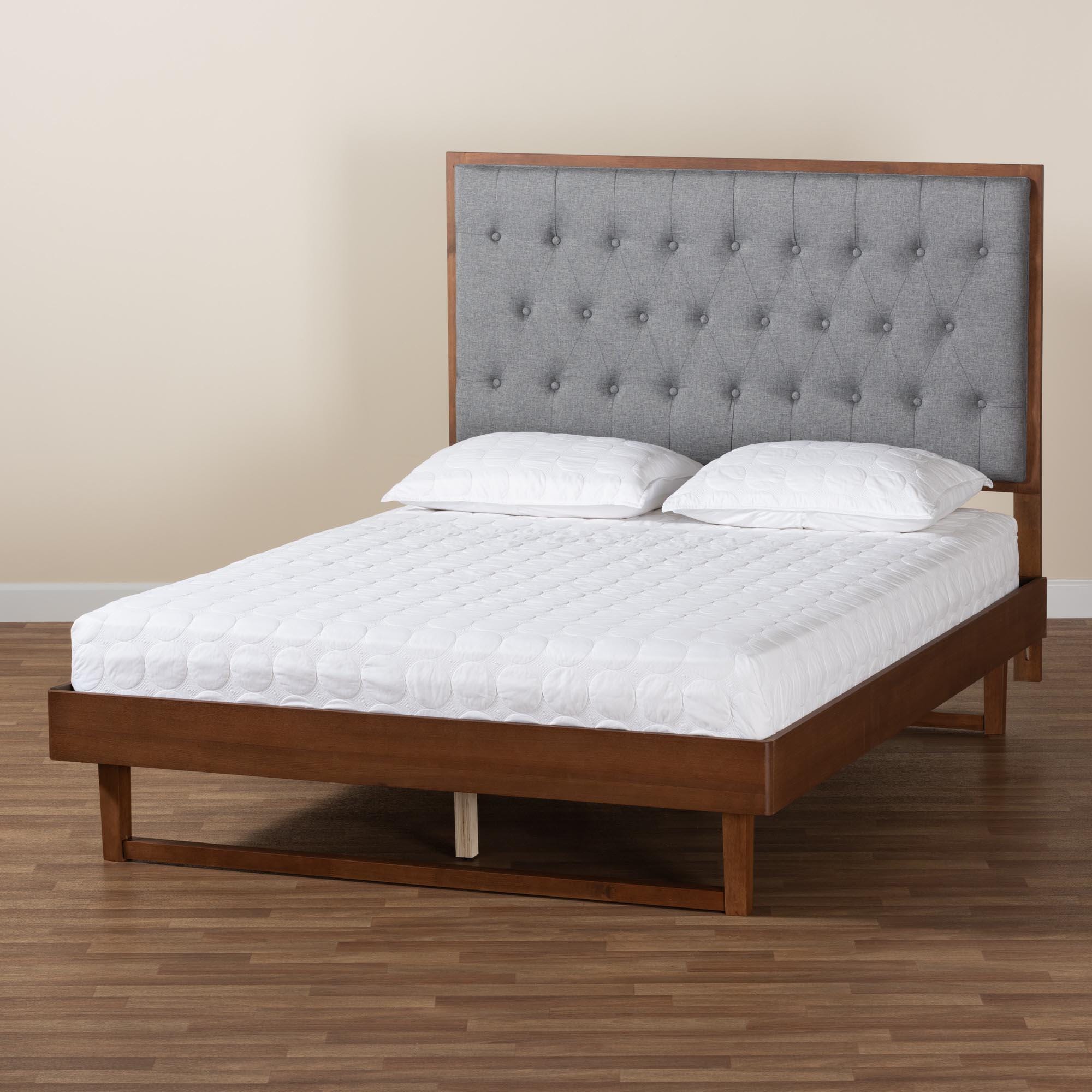 Baxton Studio Bryn King Panel Platform Bed, Gray/Walnut Brown, large