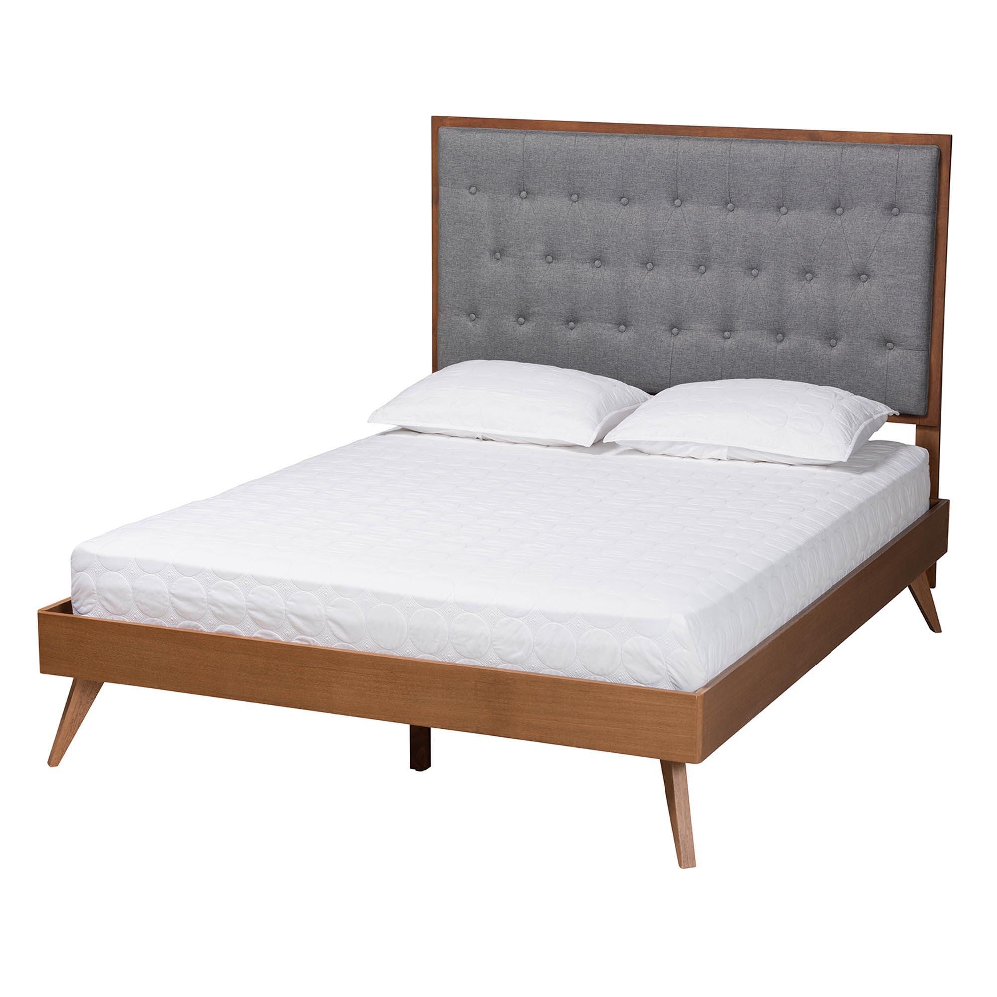 Baxton Studio Dericia King Panel Platform Bed, Gray/Walnut Brown, large