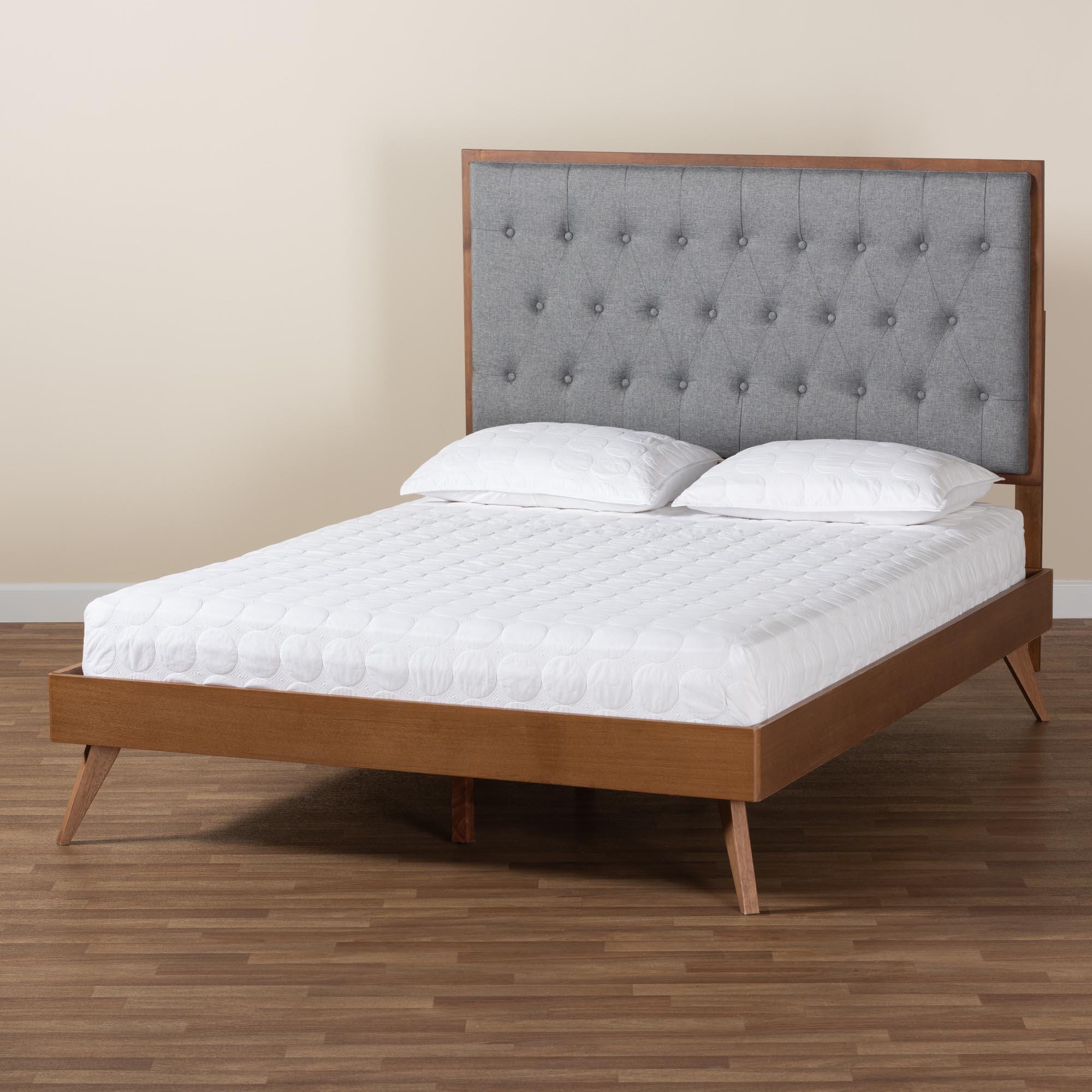 Baxton Studio Dericia King Panel Platform Bed, Gray/Walnut Brown, large