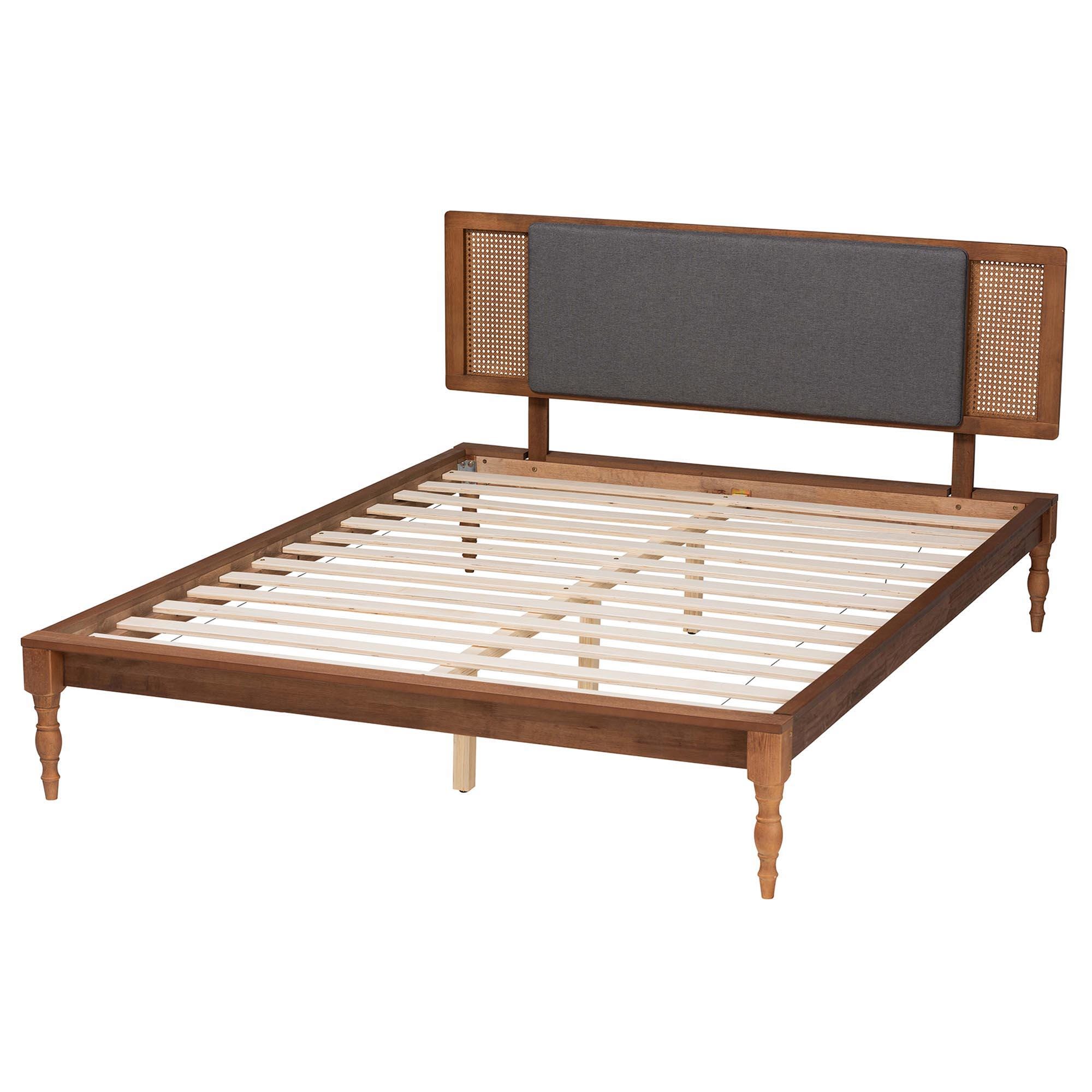 Baxton Studio Eliseo King Panel Platform Bed, Dark Gray/Walnut Brown, large