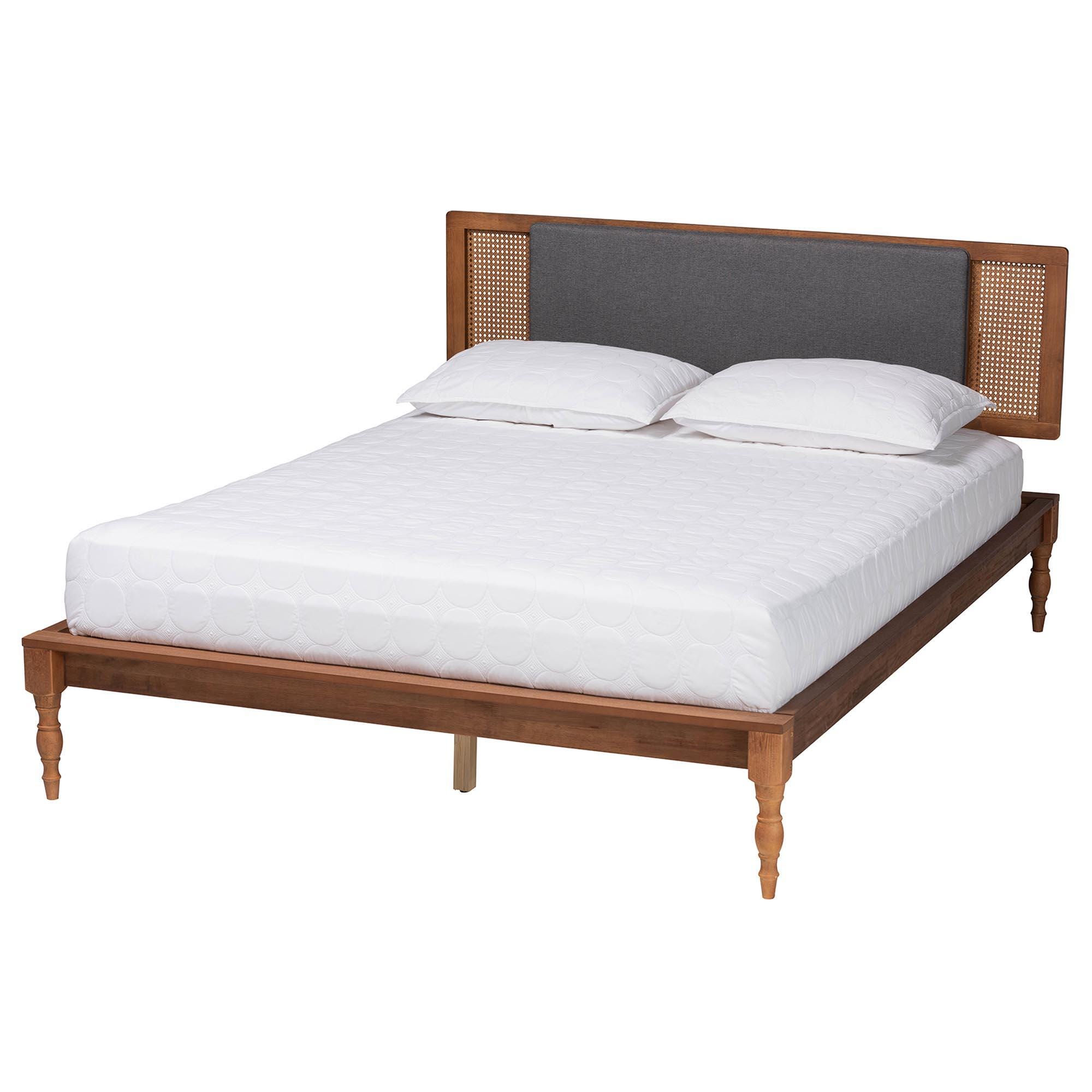 Baxton Studio Eliseo Queen Panel Platform Bed, Dark Gray/Walnut Brown, large