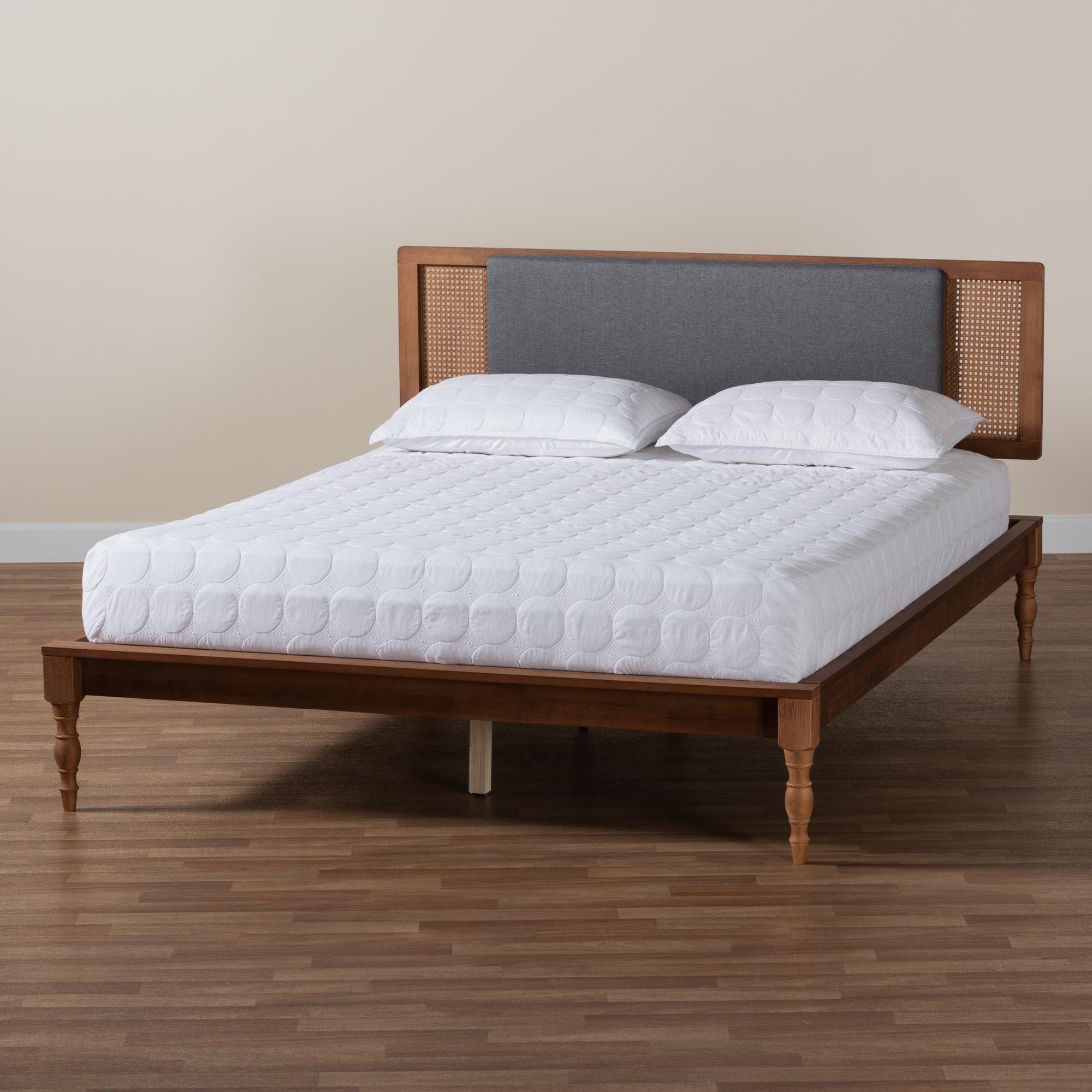 Baxton Studio Eliseo Queen Panel Platform Bed, Dark Gray/Walnut Brown, large