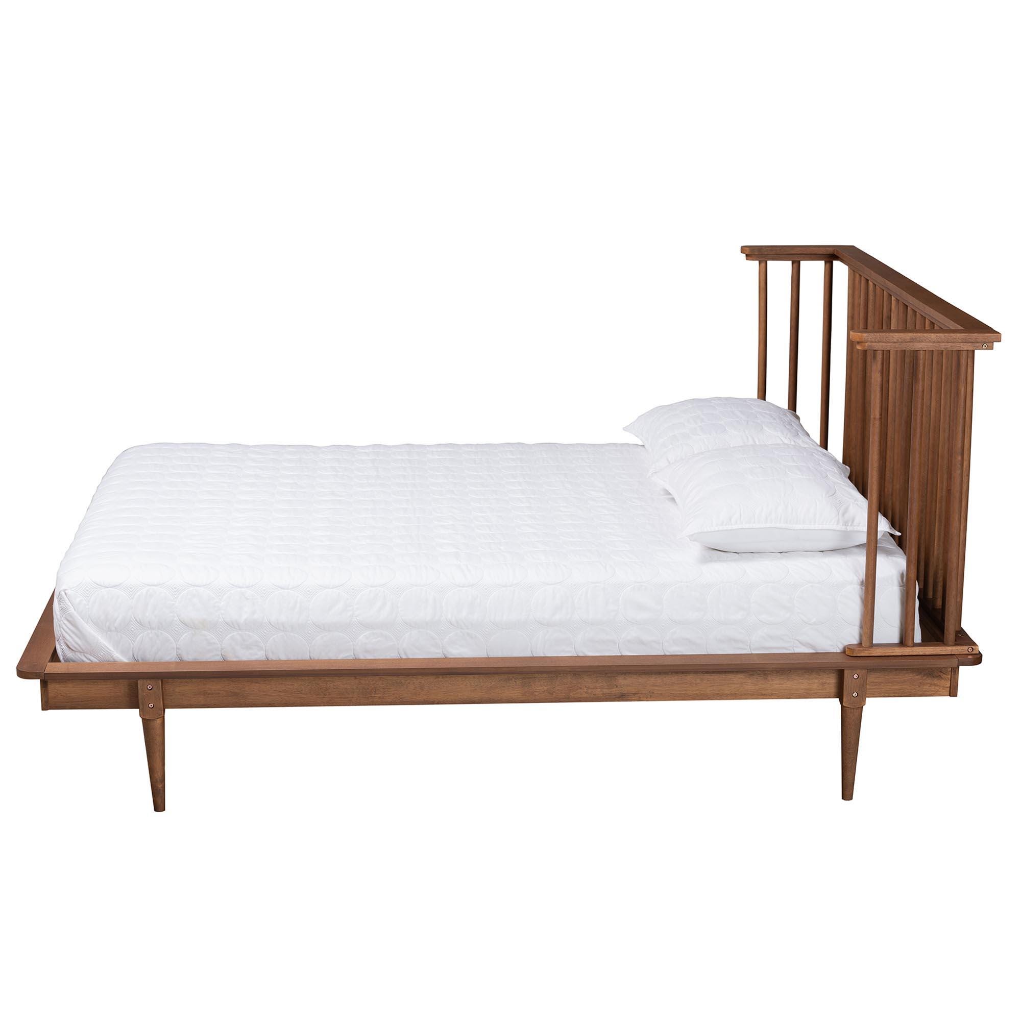 Baxton Studio Flint Queen Panel Platform Bed, Ash Walnut, large