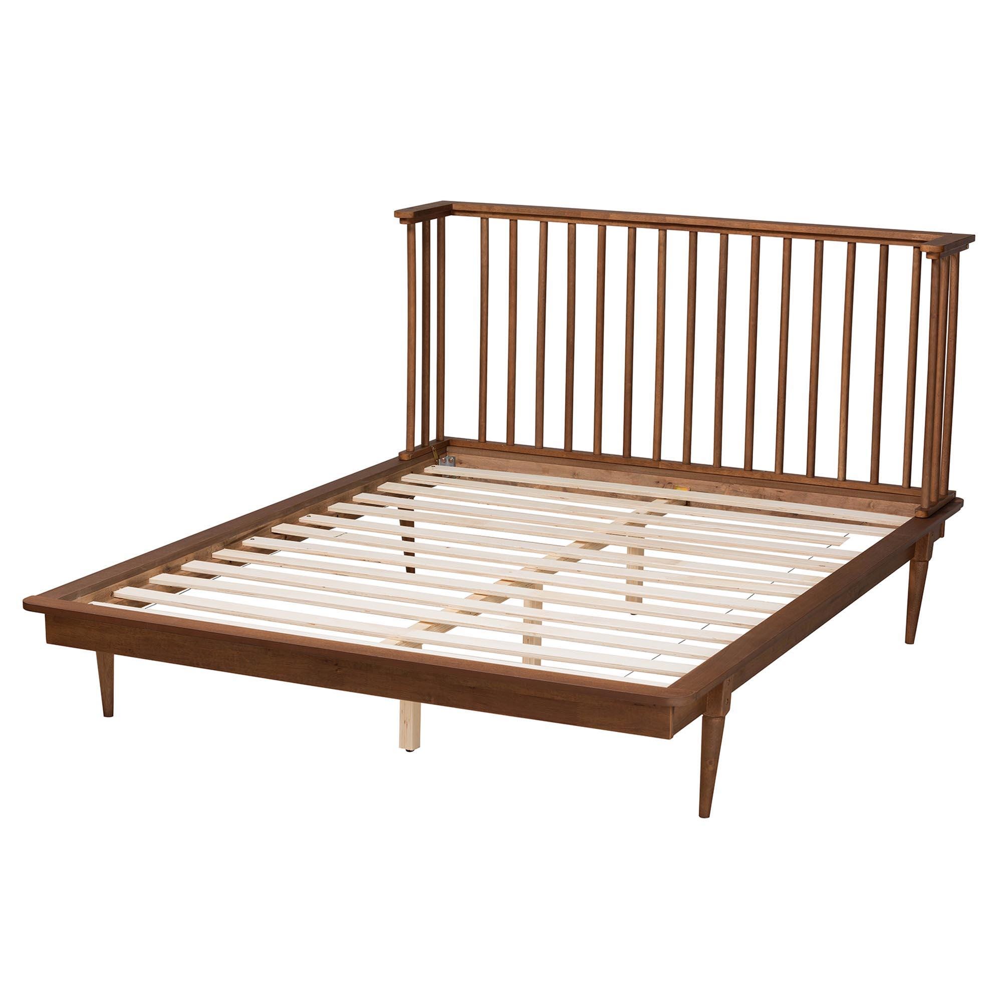 Baxton Studio Flint Queen Panel Platform Bed, Ash Walnut, large