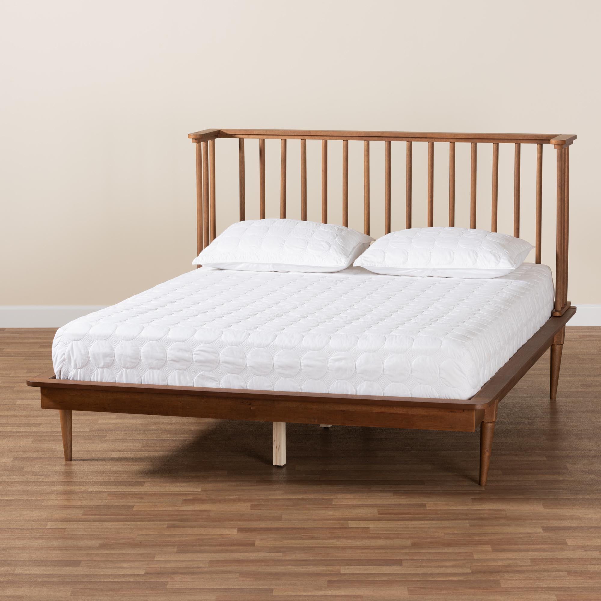 Baxton Studio Flint Queen Panel Platform Bed, Ash Walnut, large