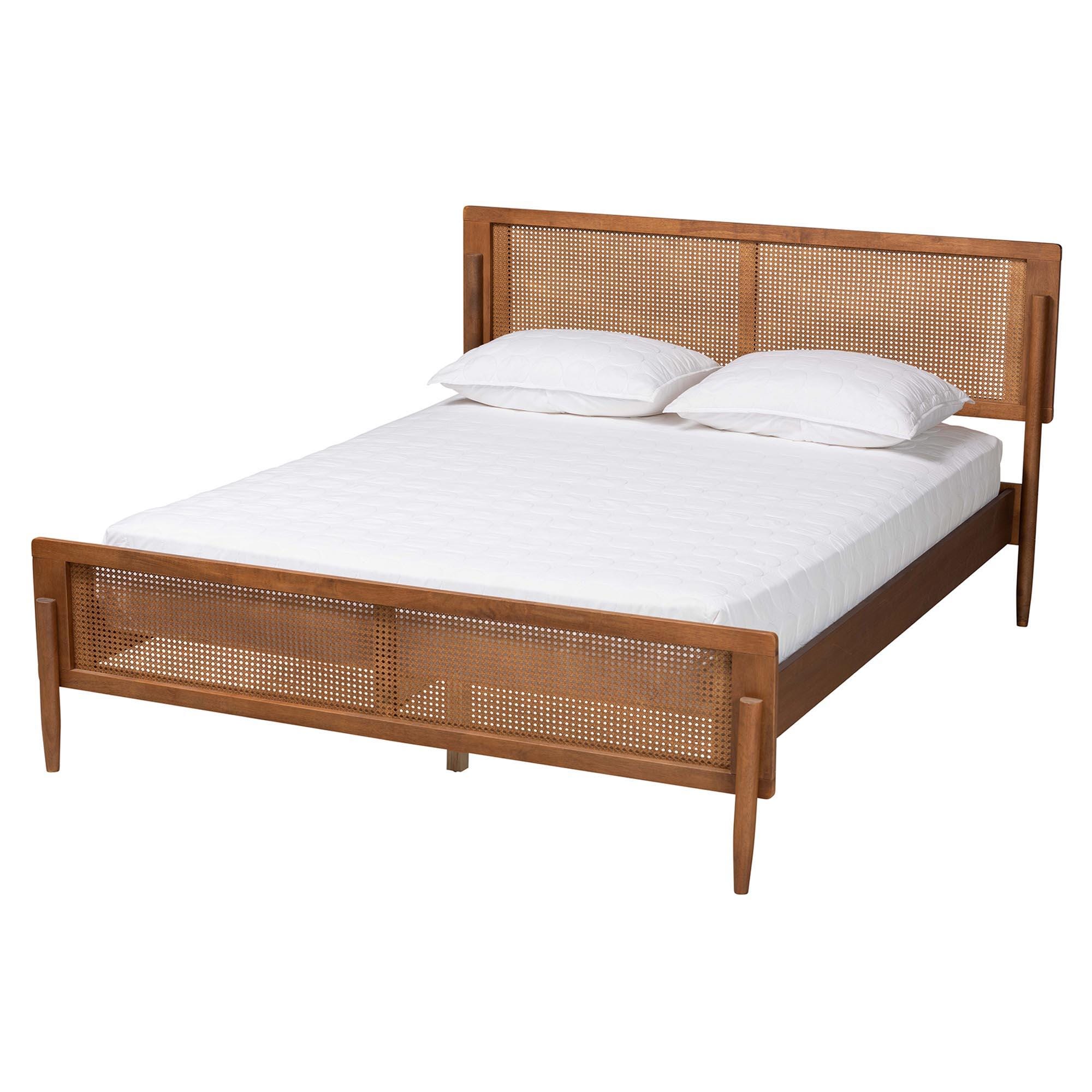 Baxton Studio Gardwin Queen Panel Platform Bed, Ash Walnut/Light Brown, large