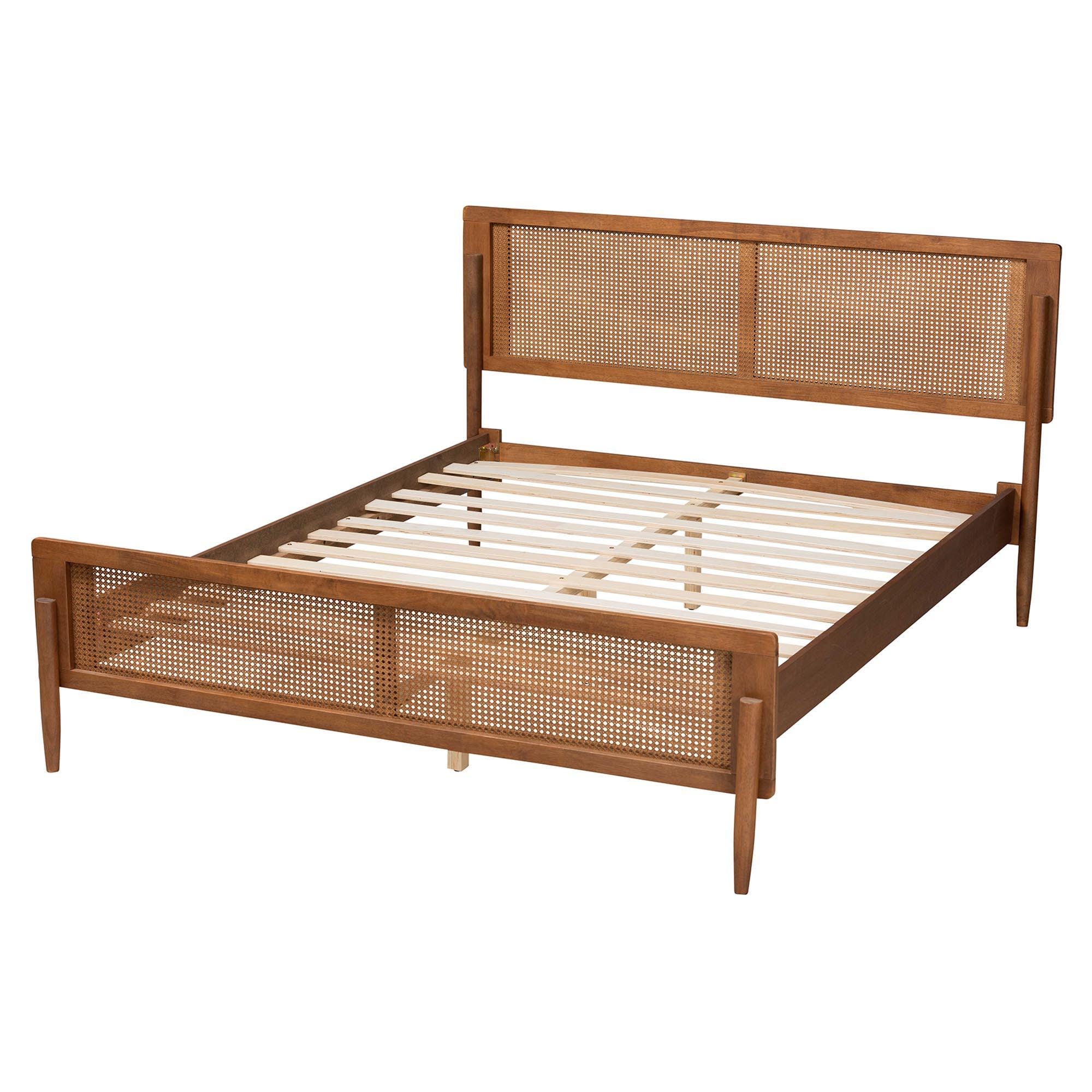 Baxton Studio Gardwin Queen Panel Platform Bed, Ash Walnut/Light Brown, large