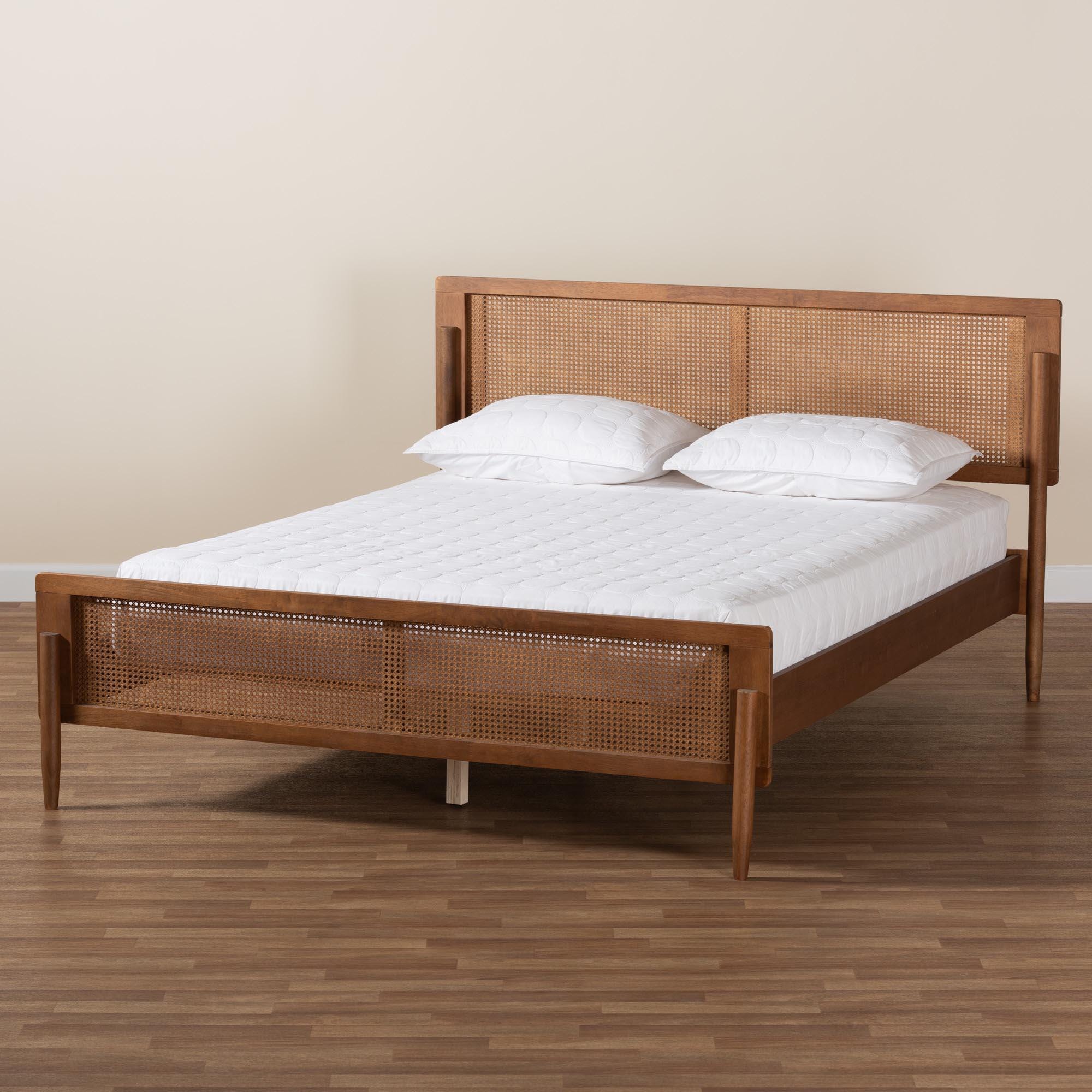 Baxton Studio Gardwin Queen Panel Platform Bed, Ash Walnut/Light Brown, large