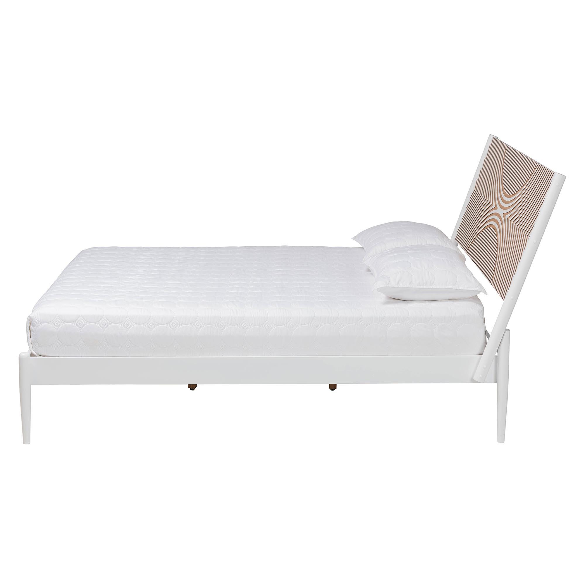 Baxton Studio Louetta Queen Panel Platform bed, White/Natural Brown, large