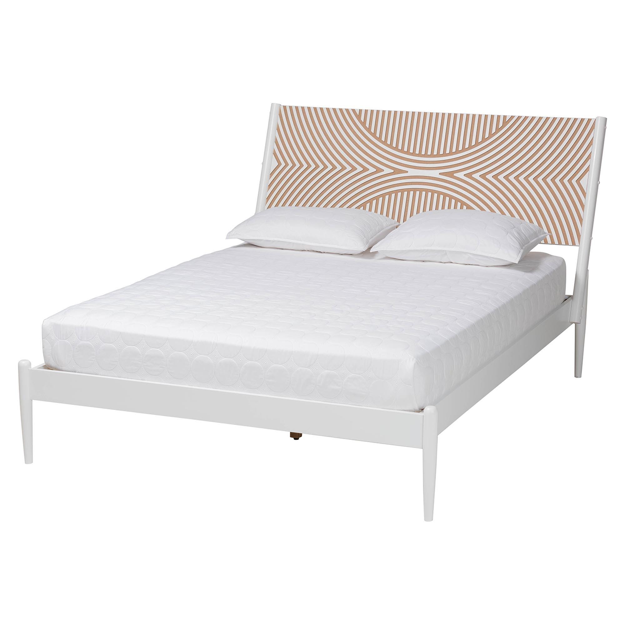Baxton Studio Loutta King Panel Platform Bed, White/Natural Brown, large