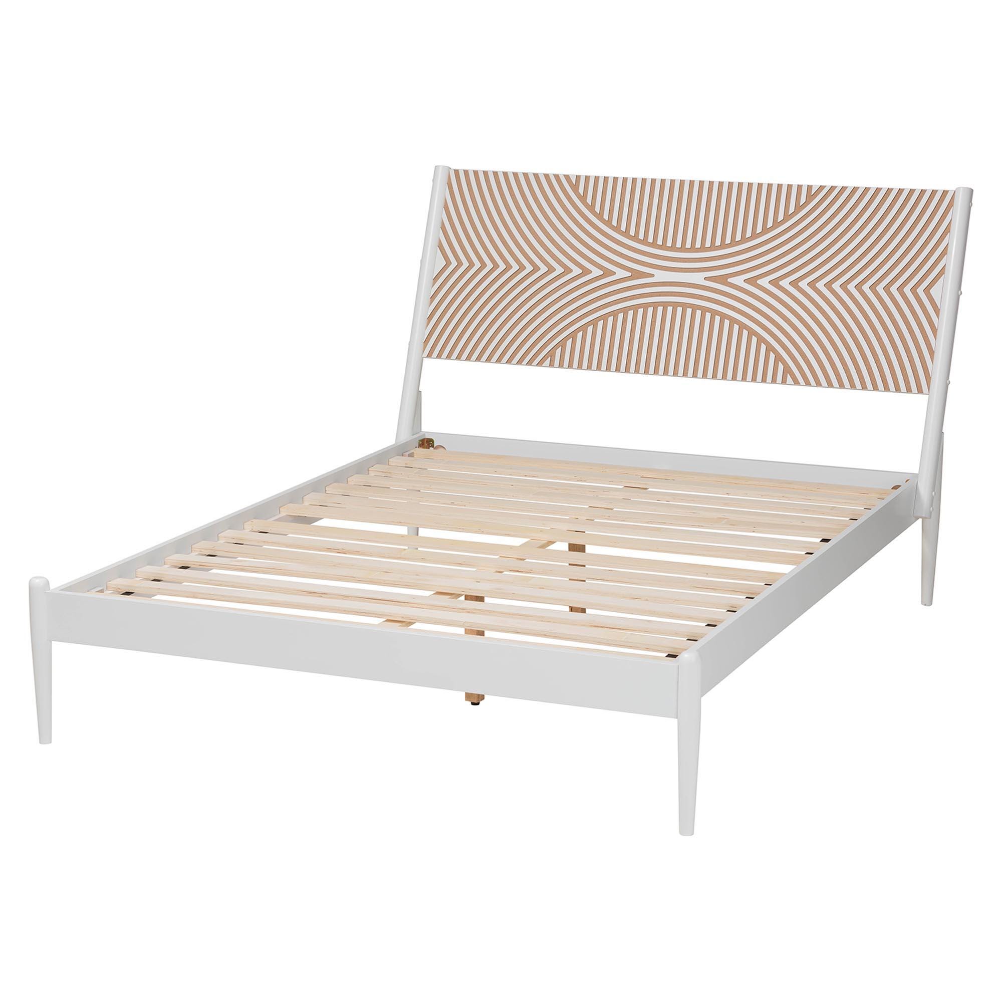 Baxton Studio Loutta King Panel Platform Bed, White/Natural Brown, large