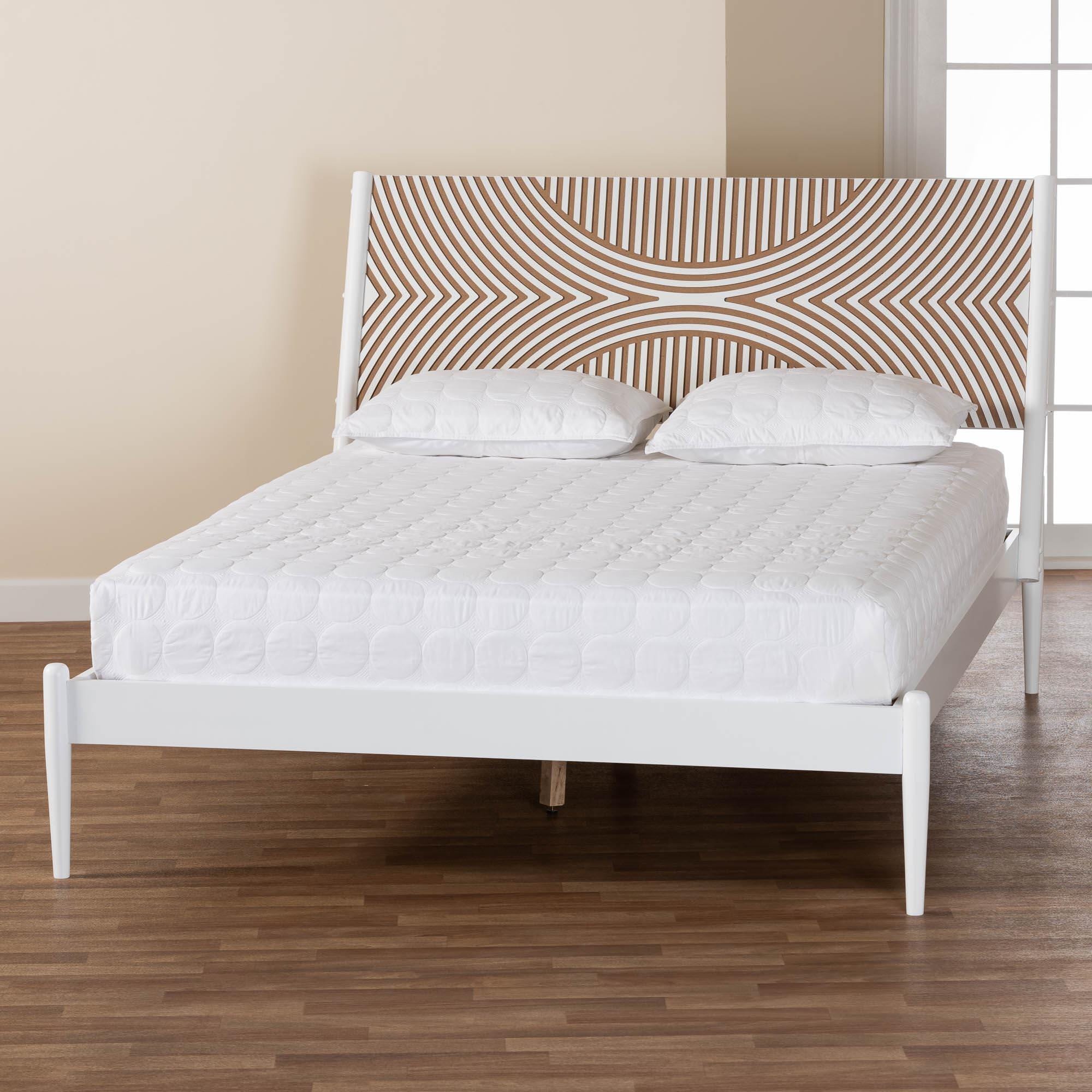 Baxton Studio Loutta King Panel Platform Bed, White/Natural Brown, large