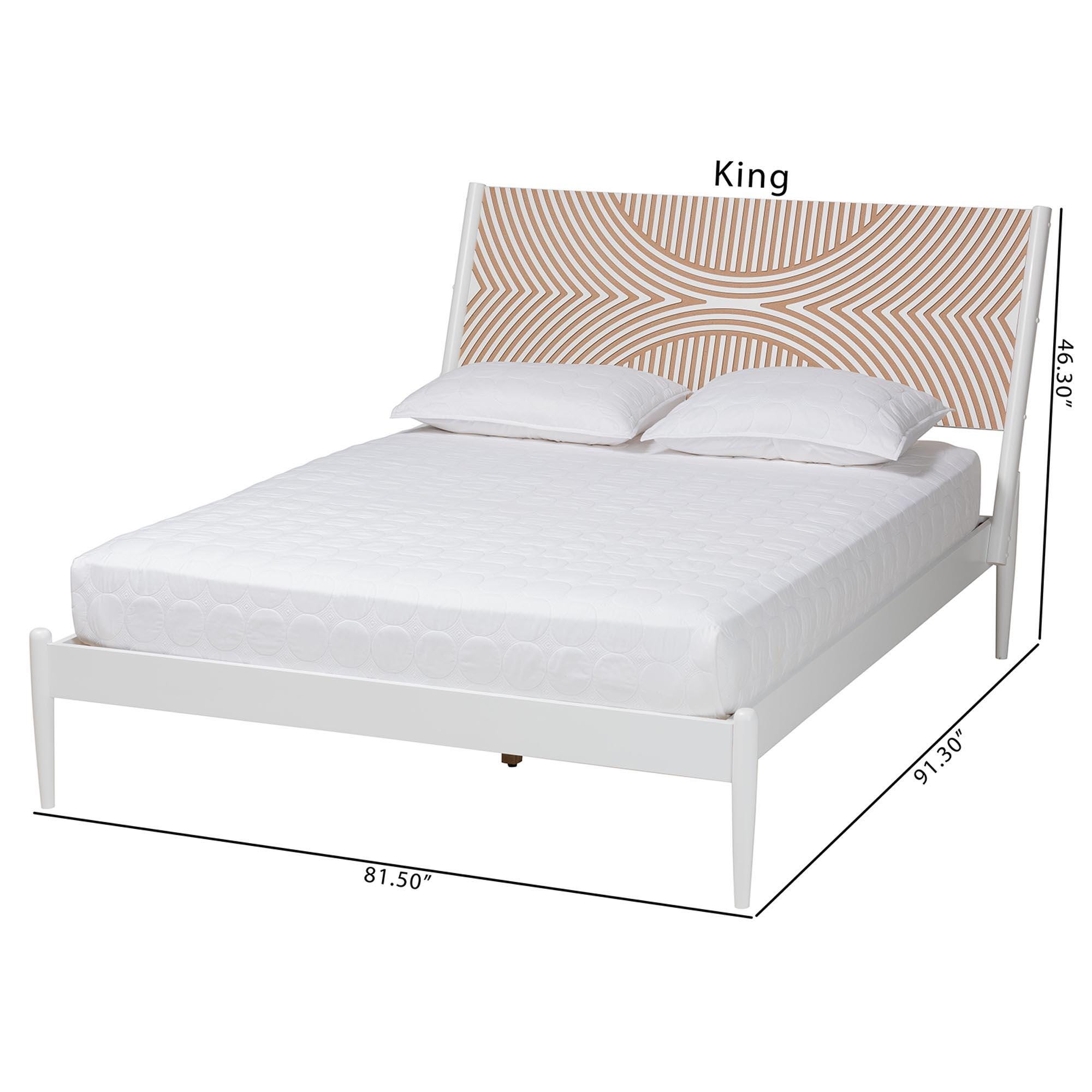 Baxton Studio Loutta King Panel Platform Bed, White/Natural Brown, large