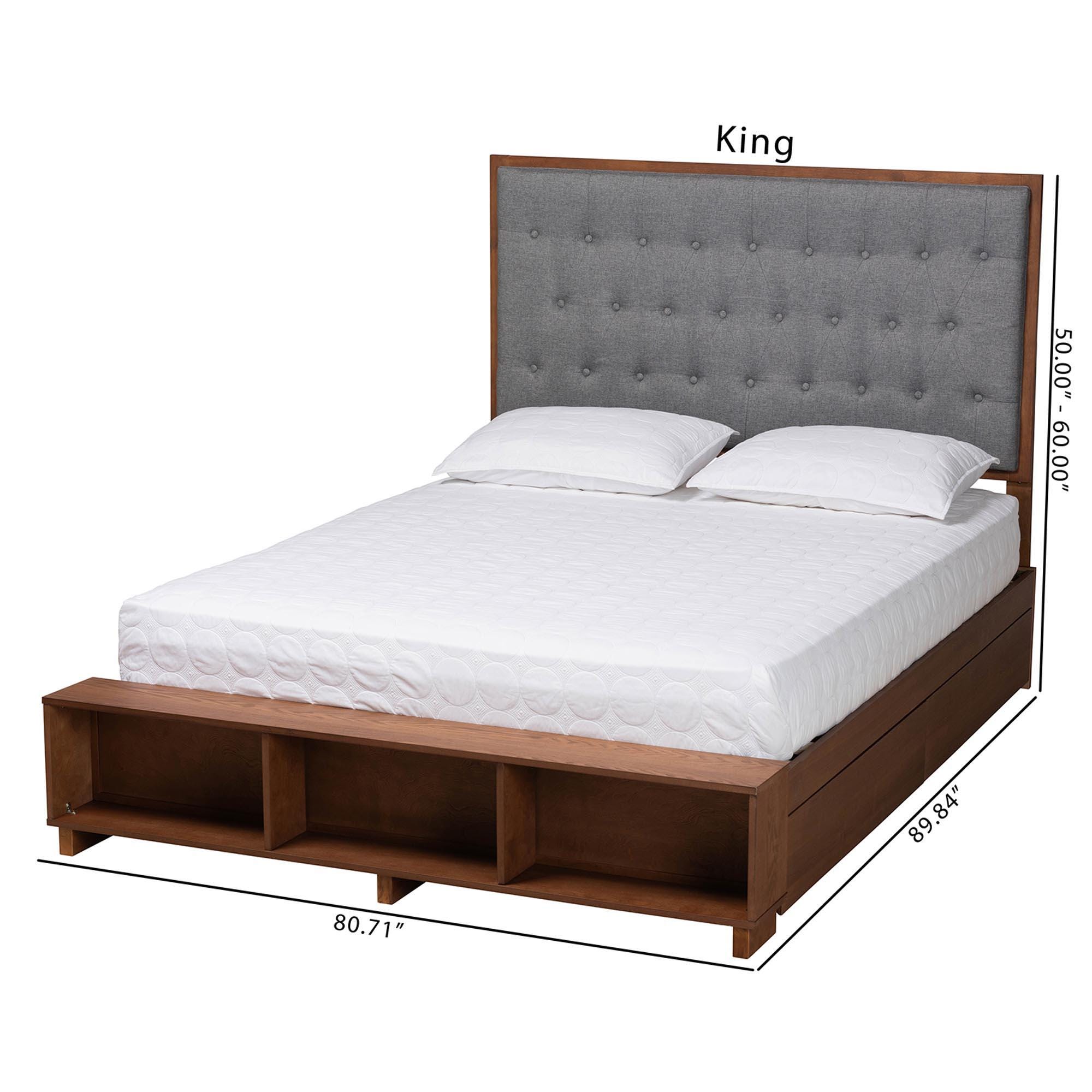 Baxton Studio Jalie King Panel Platform Storage Bed, Gray/Walnut Brown, large