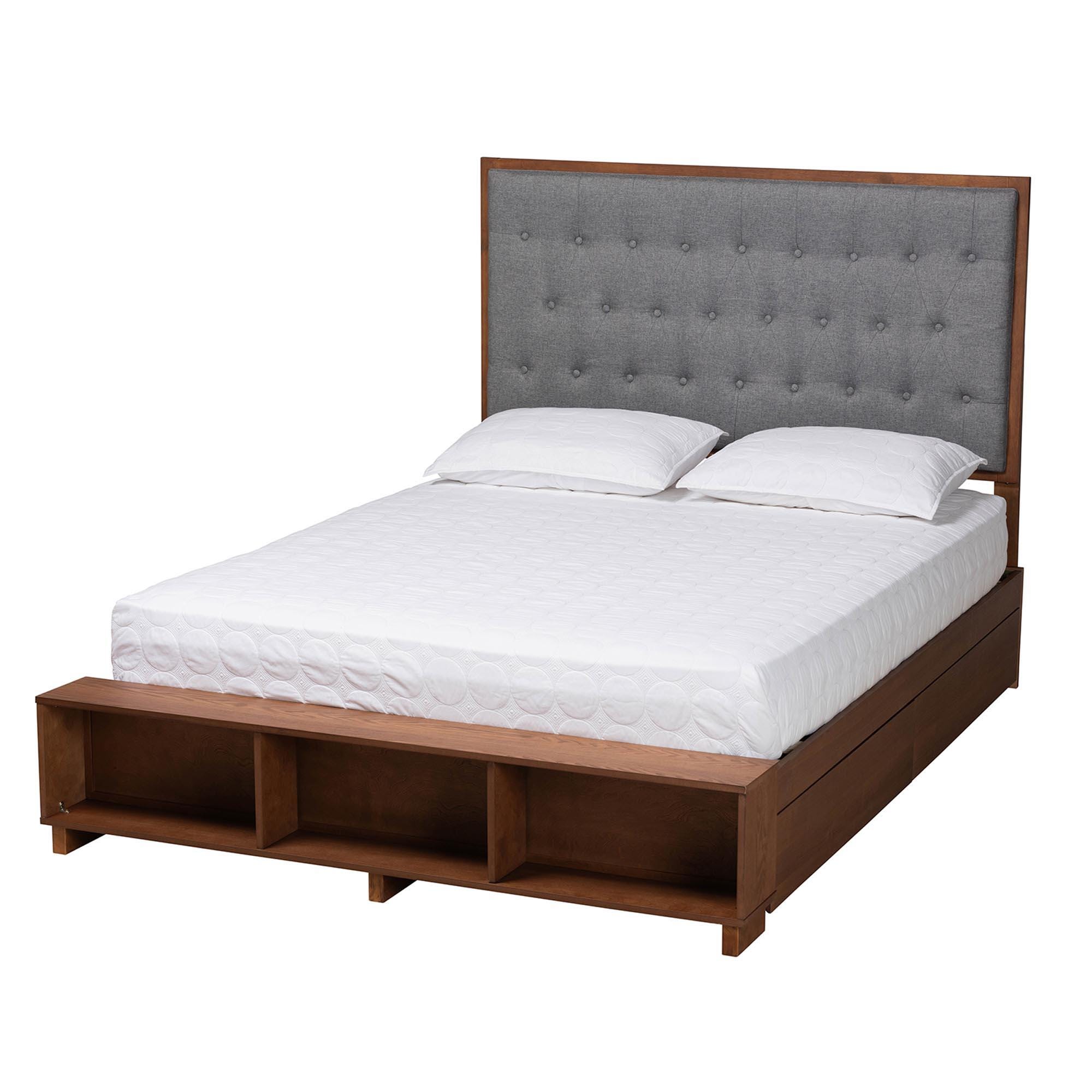 Baxton Studio Jalie King Panel Platform Storage Bed, Gray/Walnut Brown, large