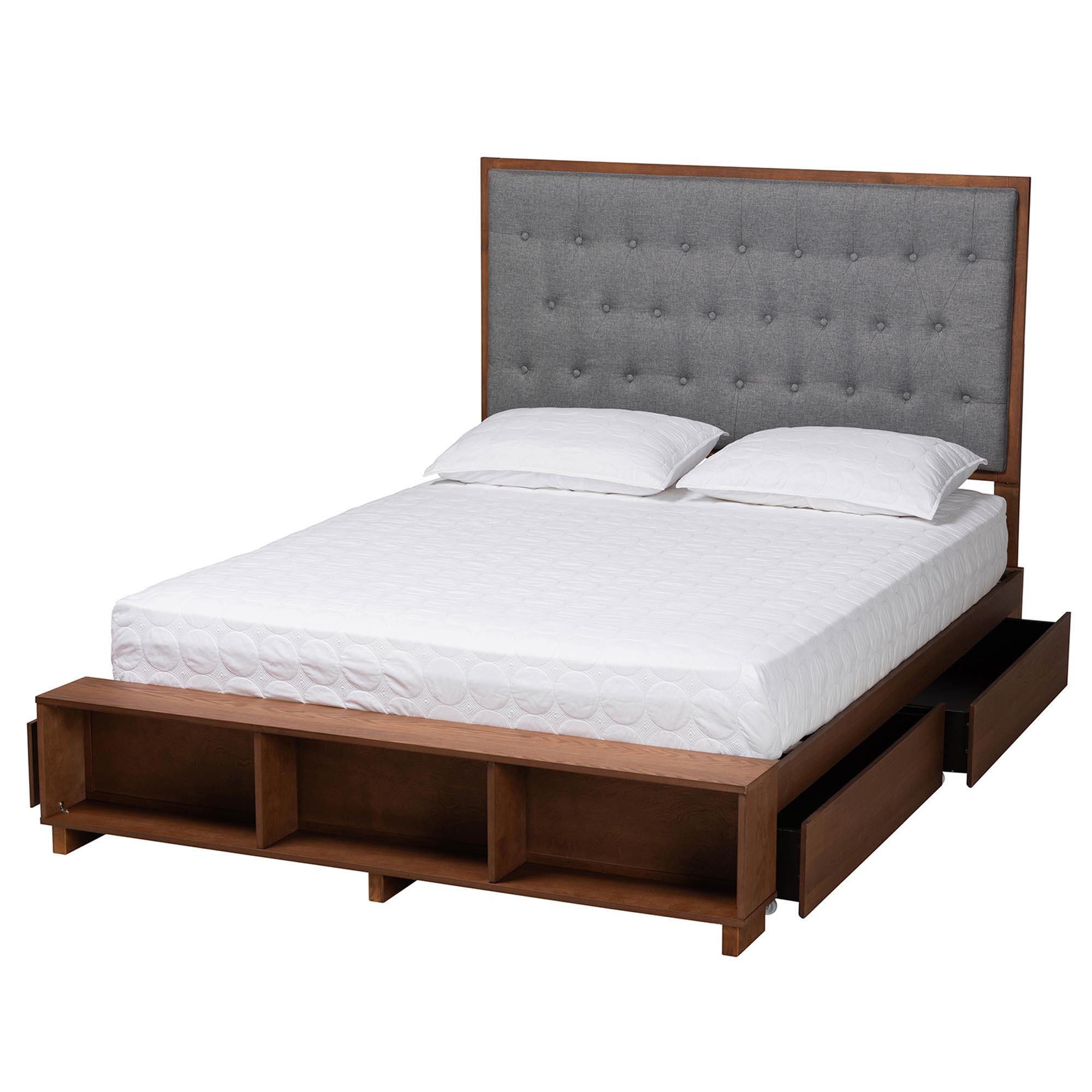 Baxton Studio Jalie King Panel Platform Storage Bed, Gray/Walnut Brown, large