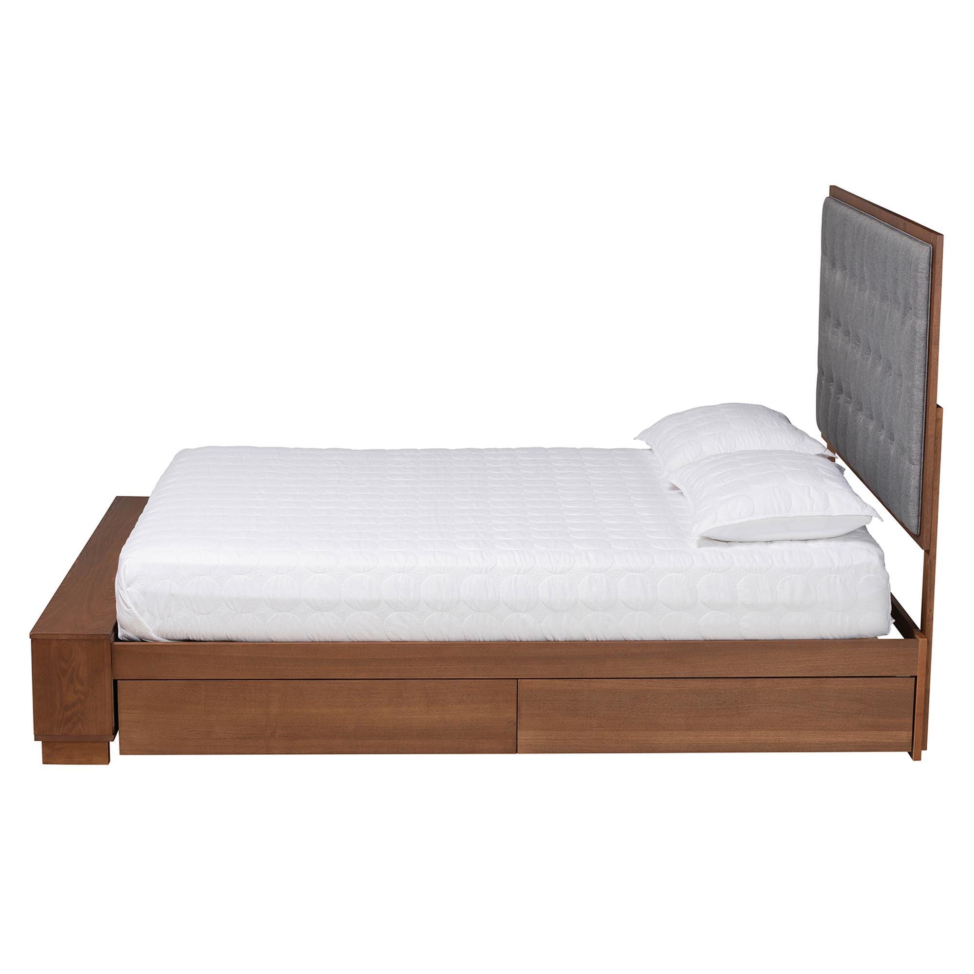 Baxton Studio Jalie King Panel Platform Storage Bed, Gray/Walnut Brown, large