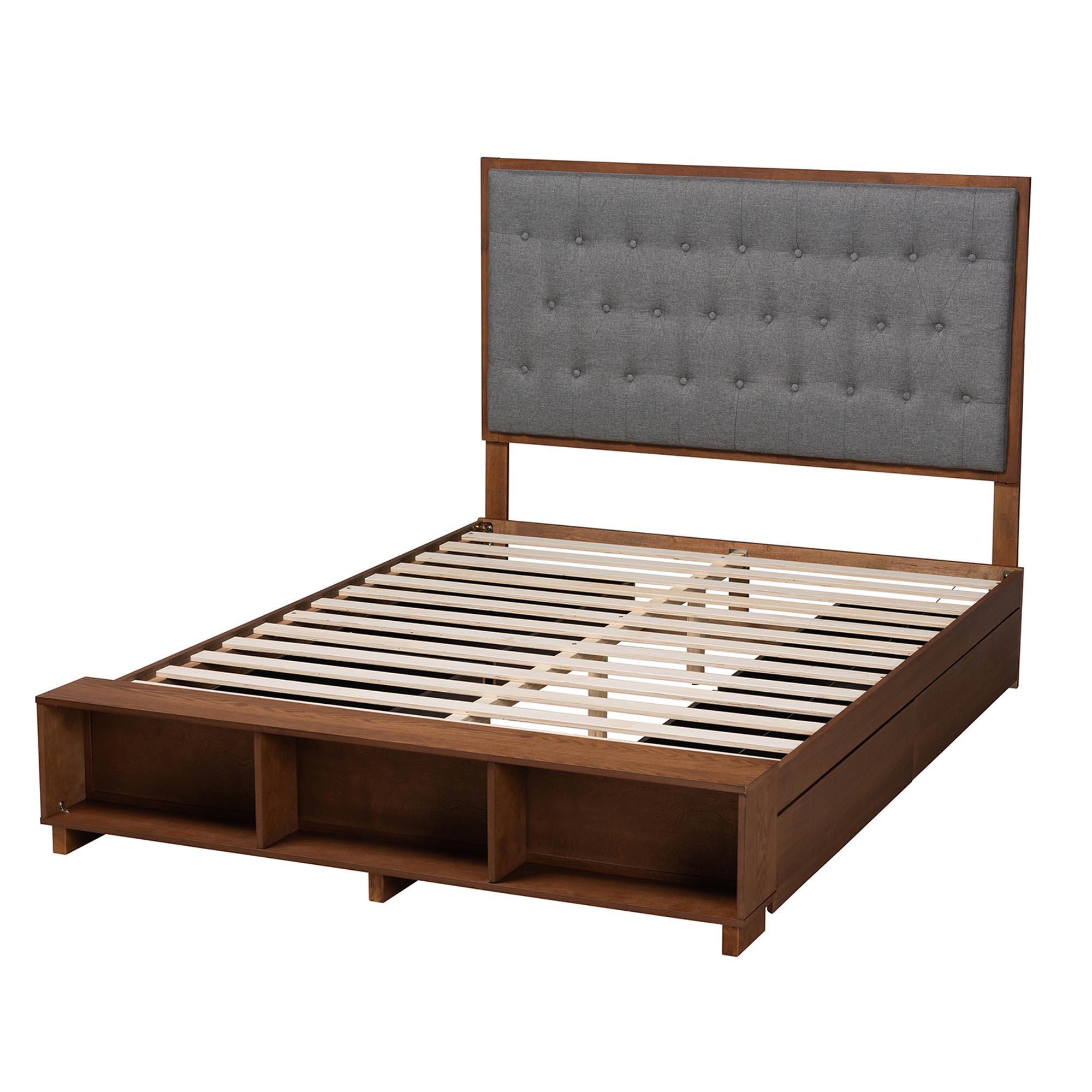 Baxton Studio Jalie King Panel Platform Storage Bed, Gray/Walnut Brown, large