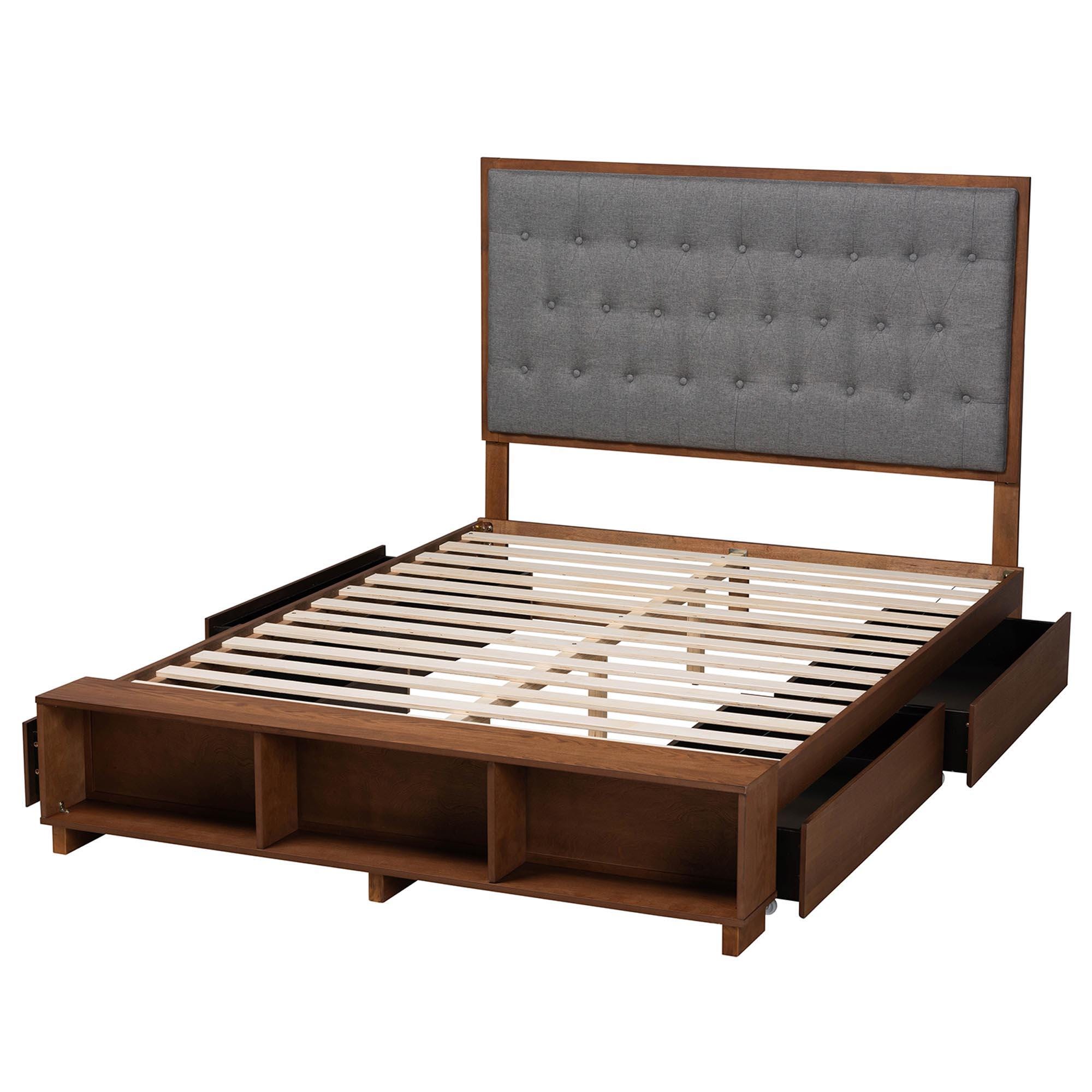 Baxton Studio Jalie King Panel Platform Storage Bed, Gray/Walnut Brown, large