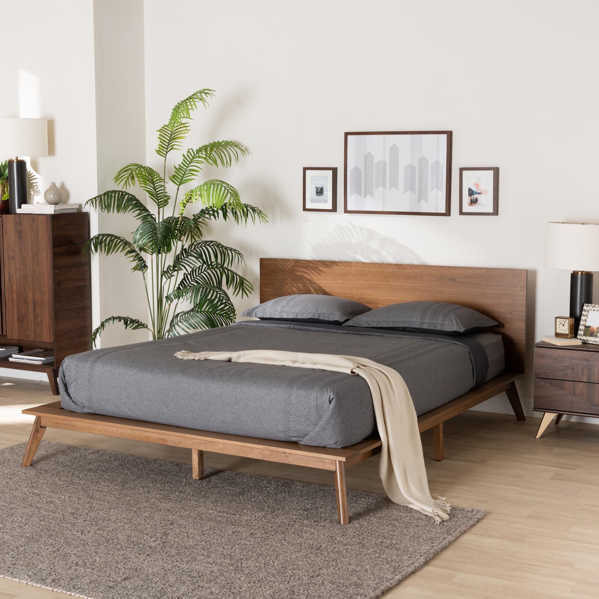 Baxton Studio Wheatley Queen Panel Platform Bed, Walnut Brown, large