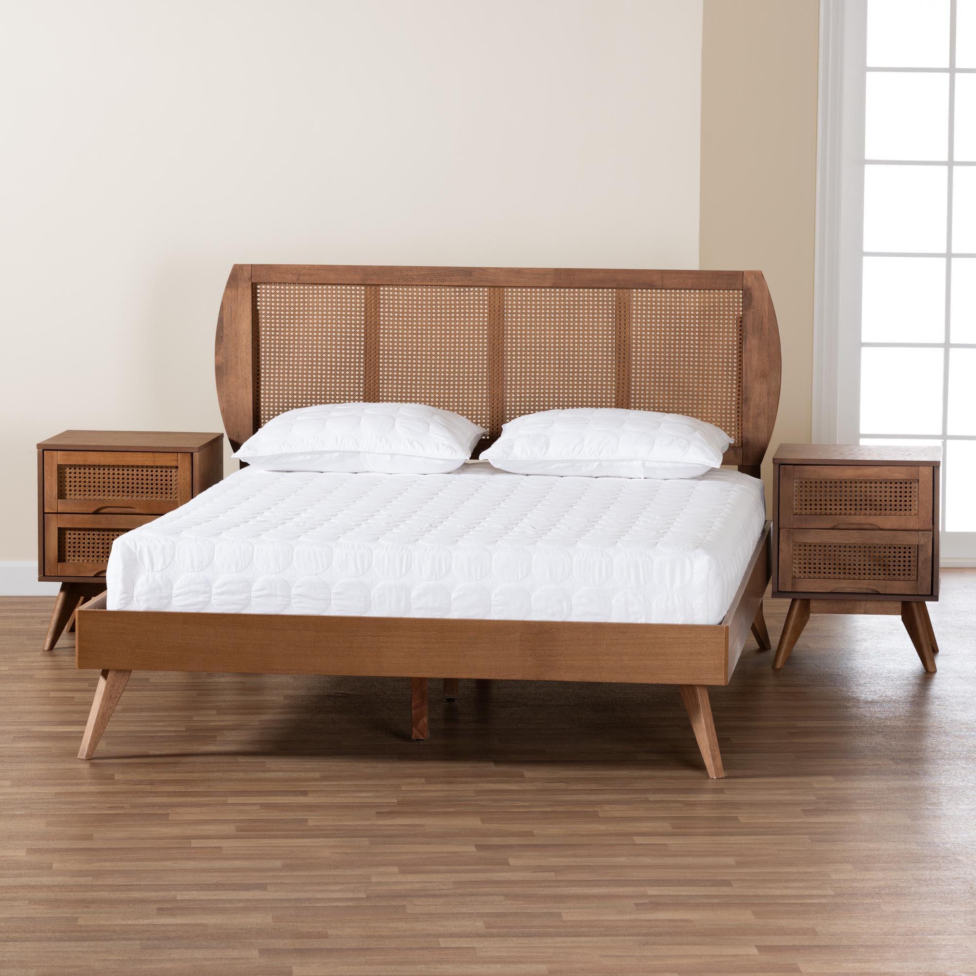 Baxton Studio Asami Full Panel Bed with 2 Nightstands, Walnut Brown, large