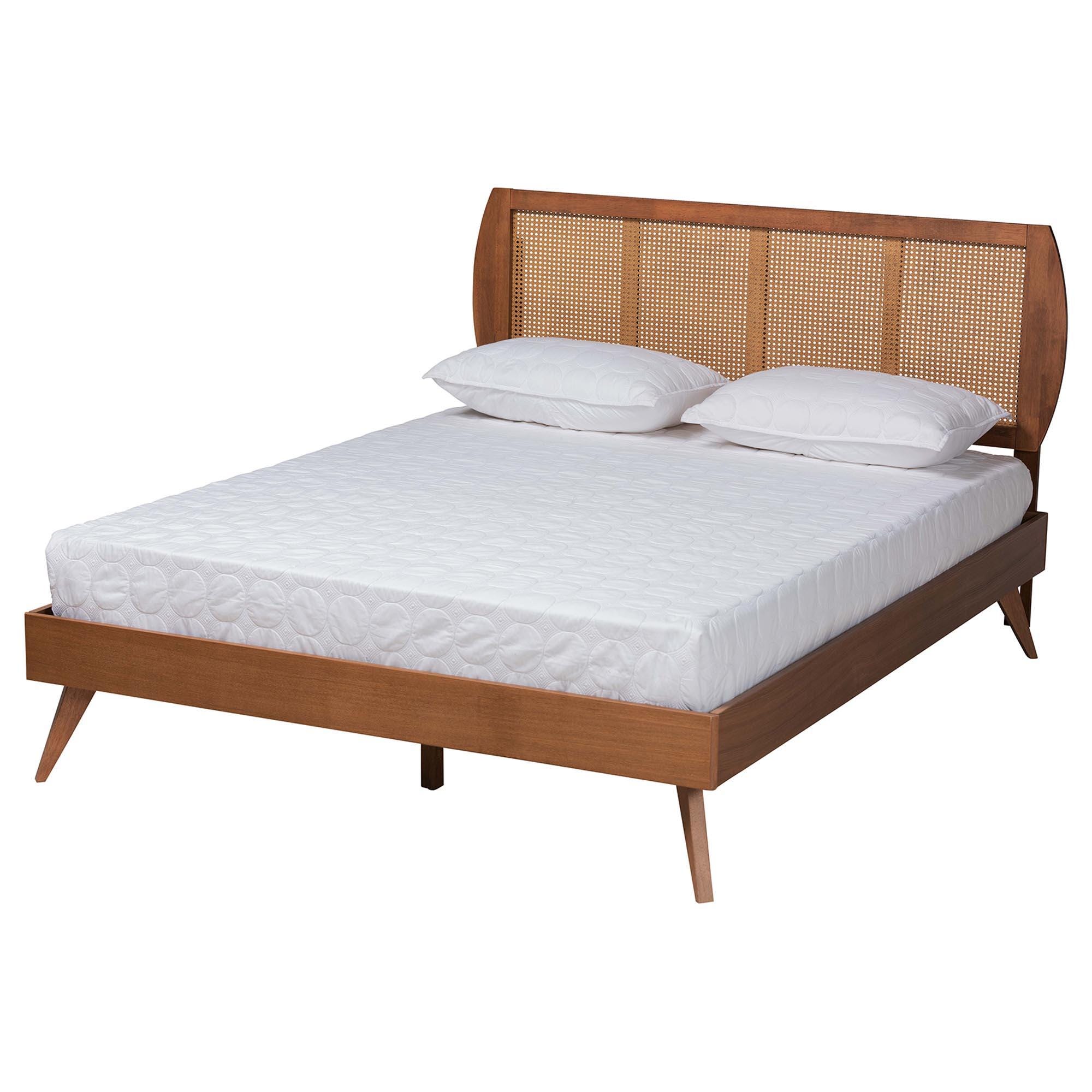 Baxton Studio Asami King Panel Bed with 2 Nightstands, Walnut Brown, large