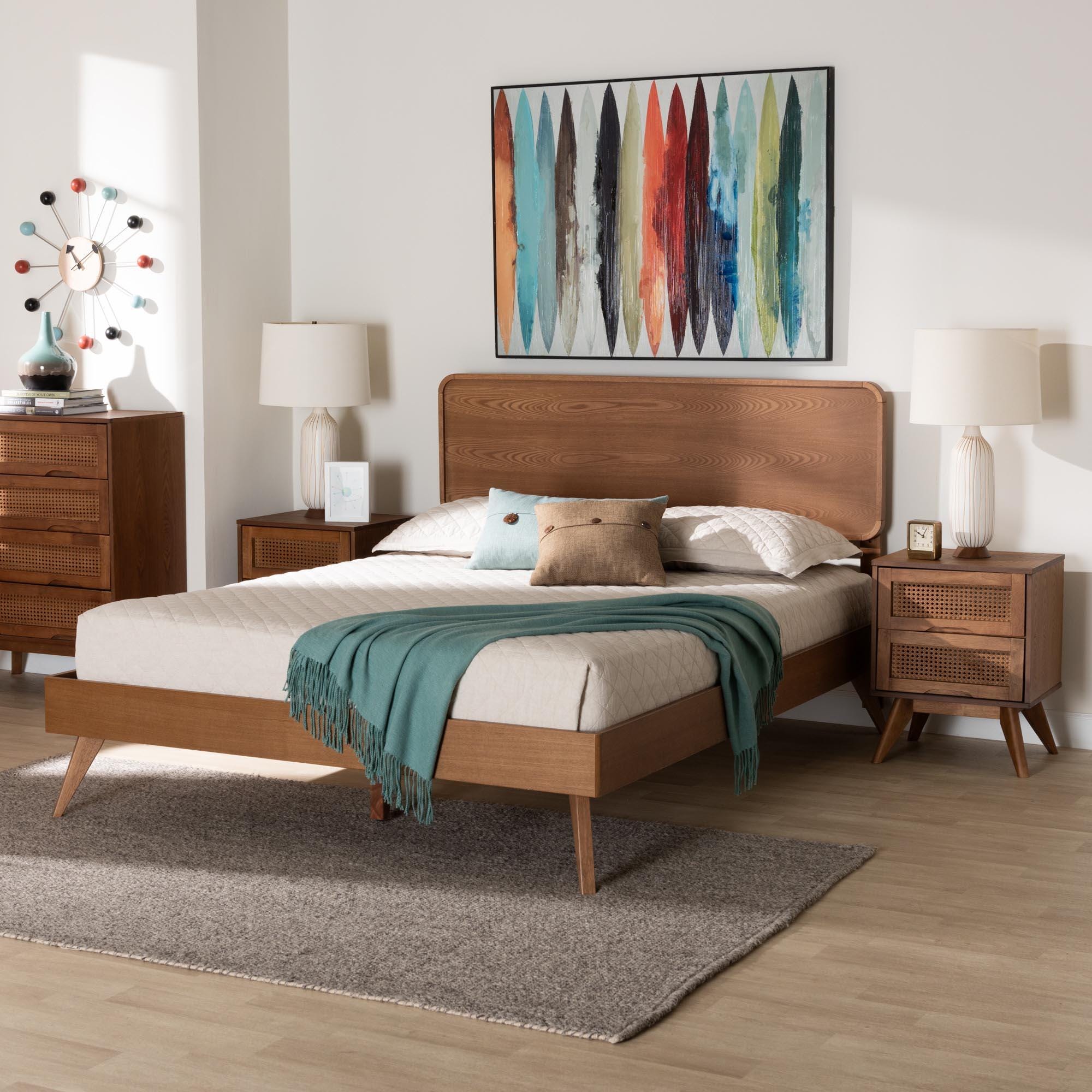 Baxton Studio Demeter Queen Panel Bed with 2 Nightstands, Walnut Brown, large
