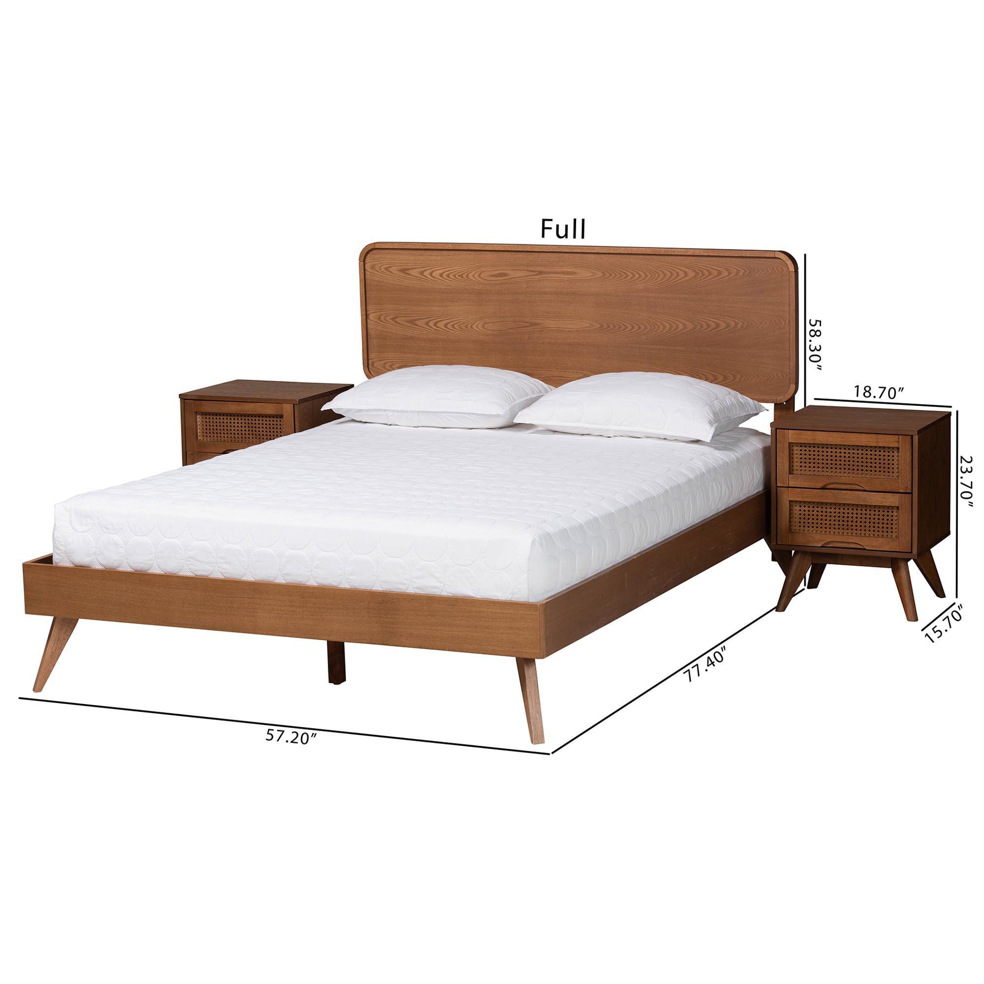 Baxton Studio Demeter Full Panel Bed with 2 Nightstands, Walnut Brown, large