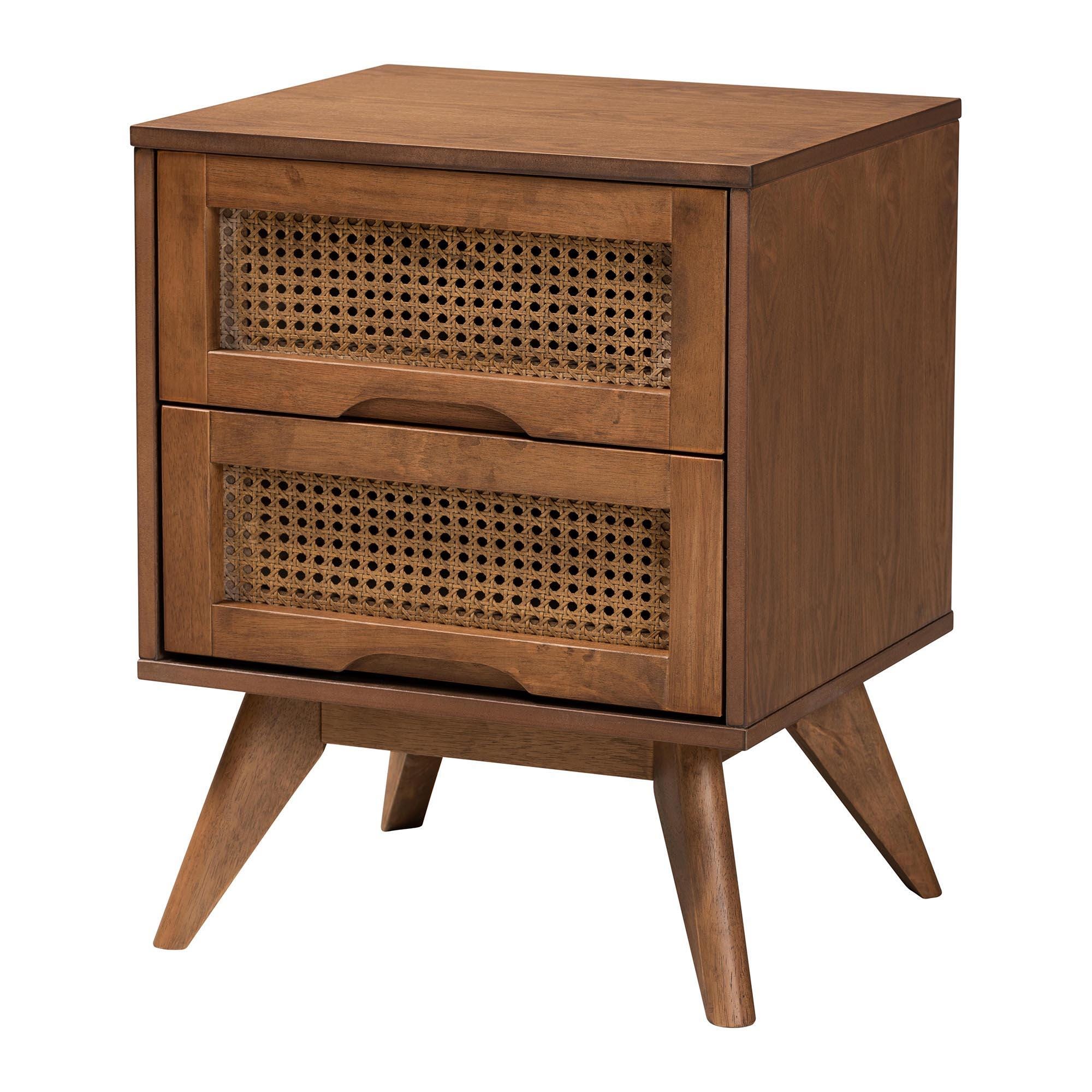 Baxton Studio Demeter King Panel Bed with 2 Nightstands, Walnut Brown, large