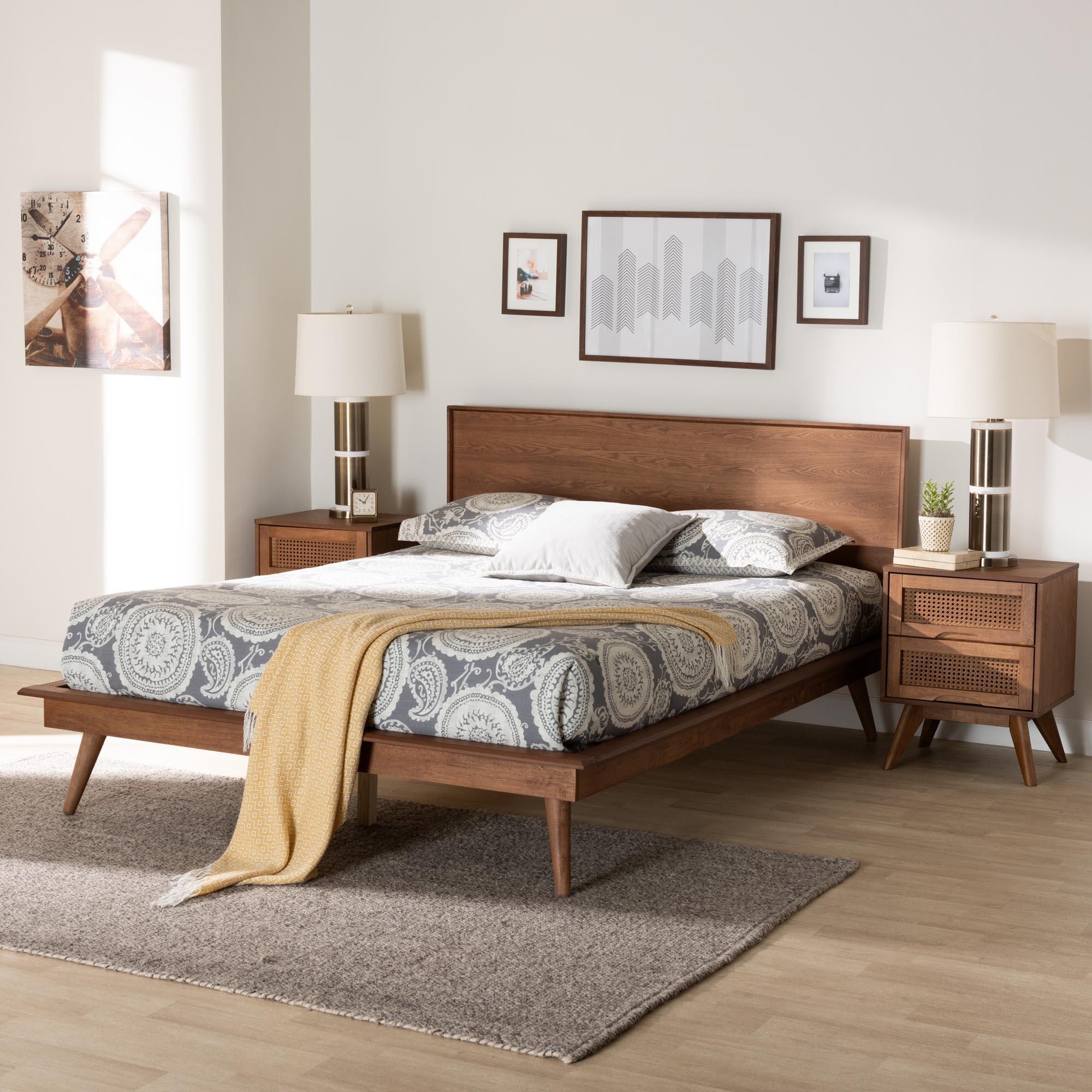 Baxton Studio Melora Full Panel Bed with 2 Nightstands, Walnut Brown/Brown, rollover