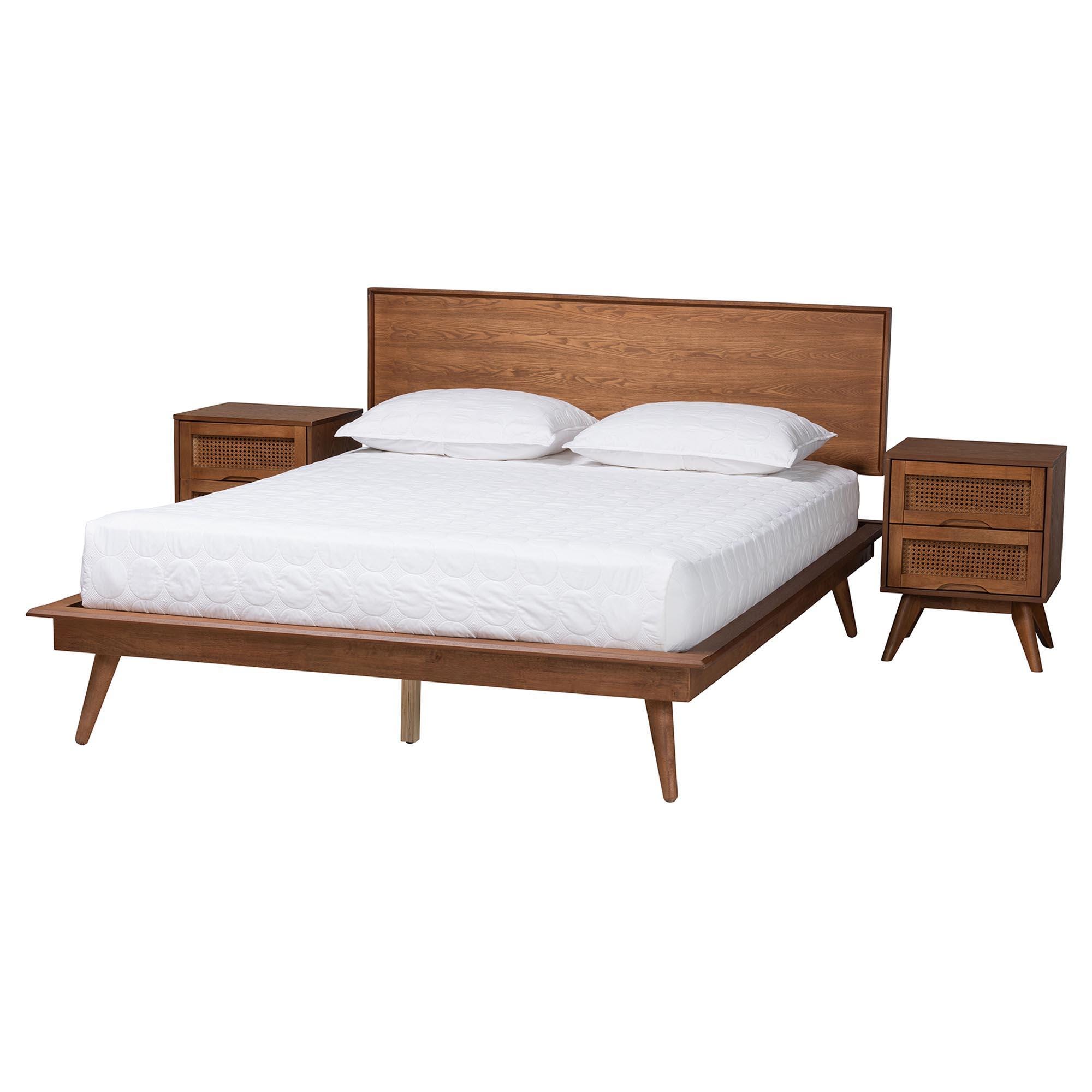 Baxton Studio Melora Full Panel Bed with 2 Nightstands, Walnut Brown/Brown, large