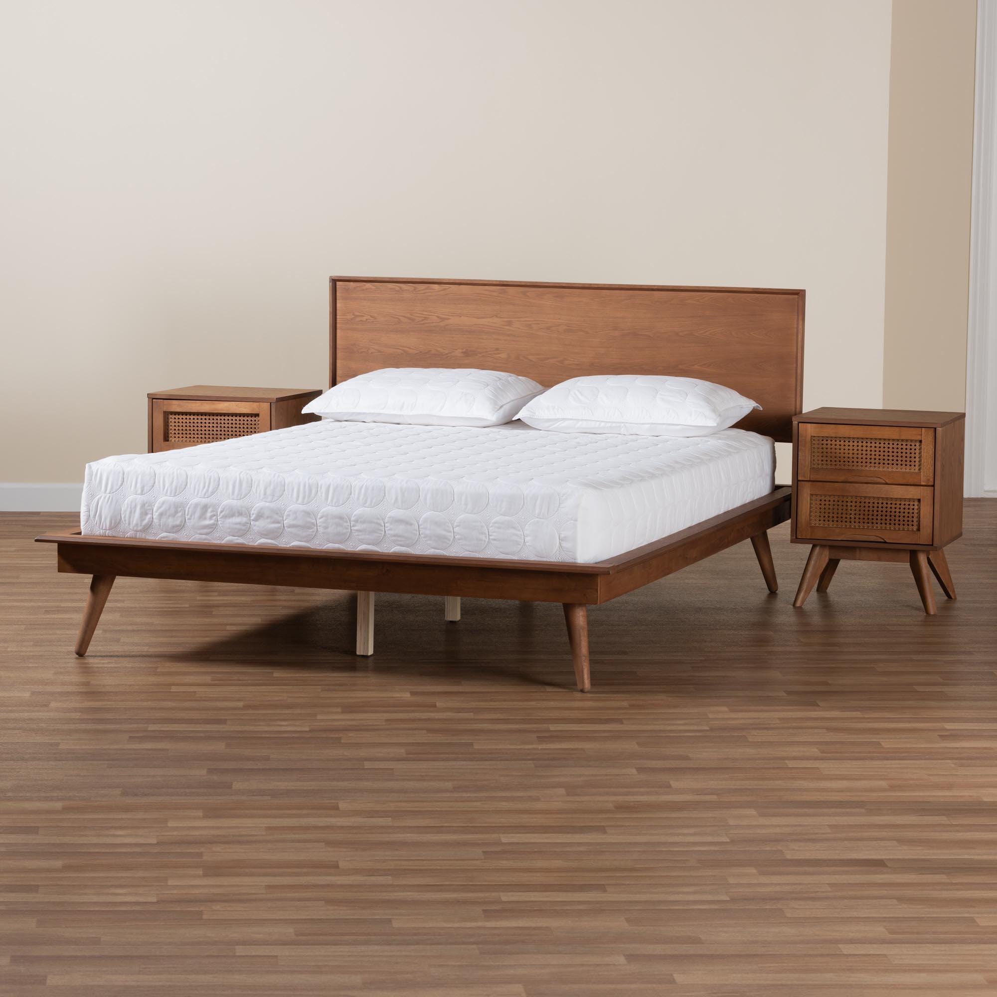Baxton Studio Melora Queen Panel Bed with 2 Nightstands, Walnut Brown/Brown, large