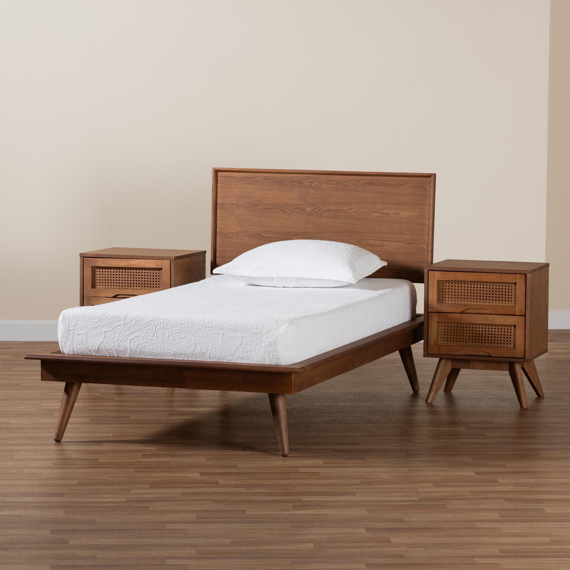 Baxton Studio Melora Twin Panel Bed with 2 Nightstands, Walnut Brown/Brown, large