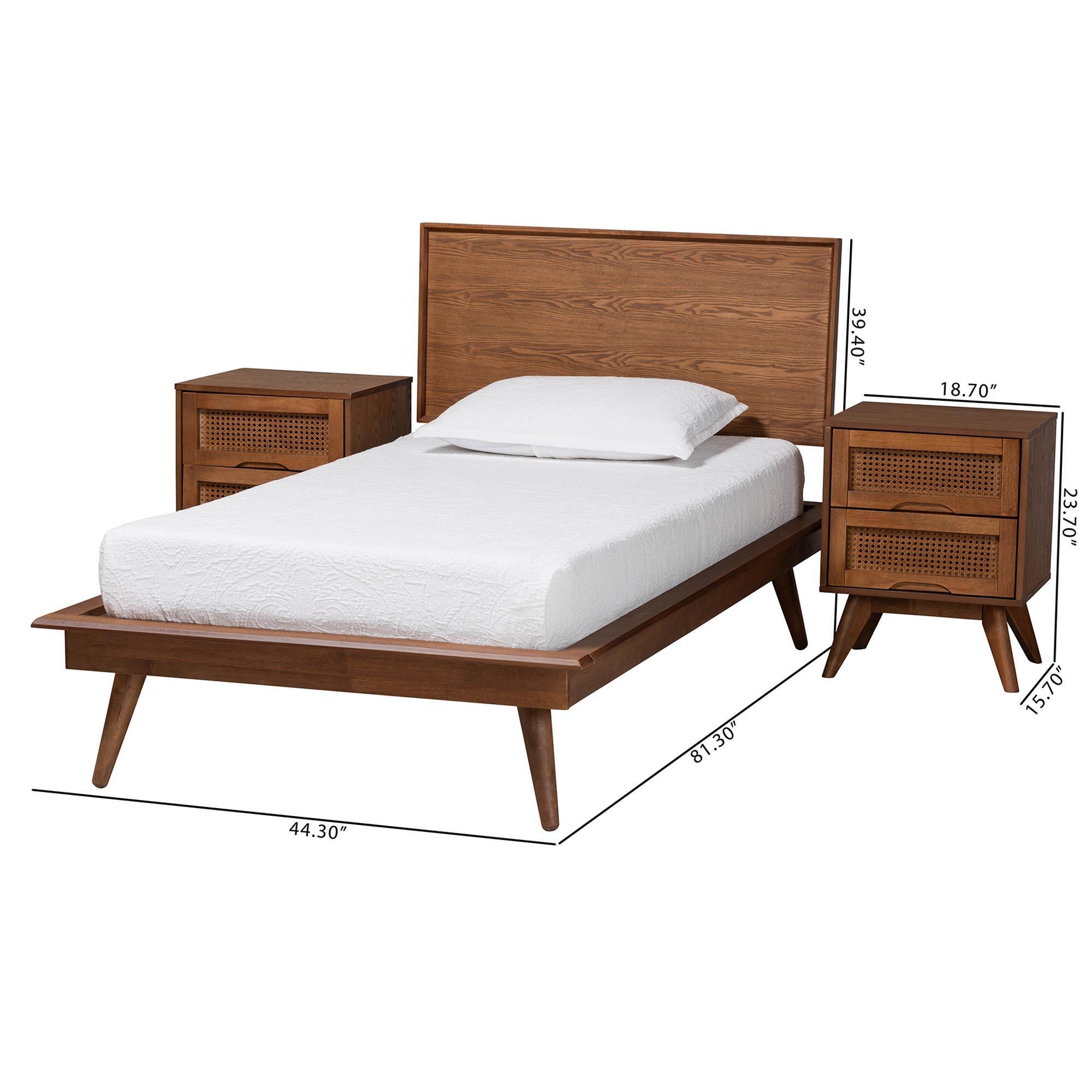 Baxton Studio Melora Twin Panel Bed with 2 Nightstands, Walnut Brown/Brown, large