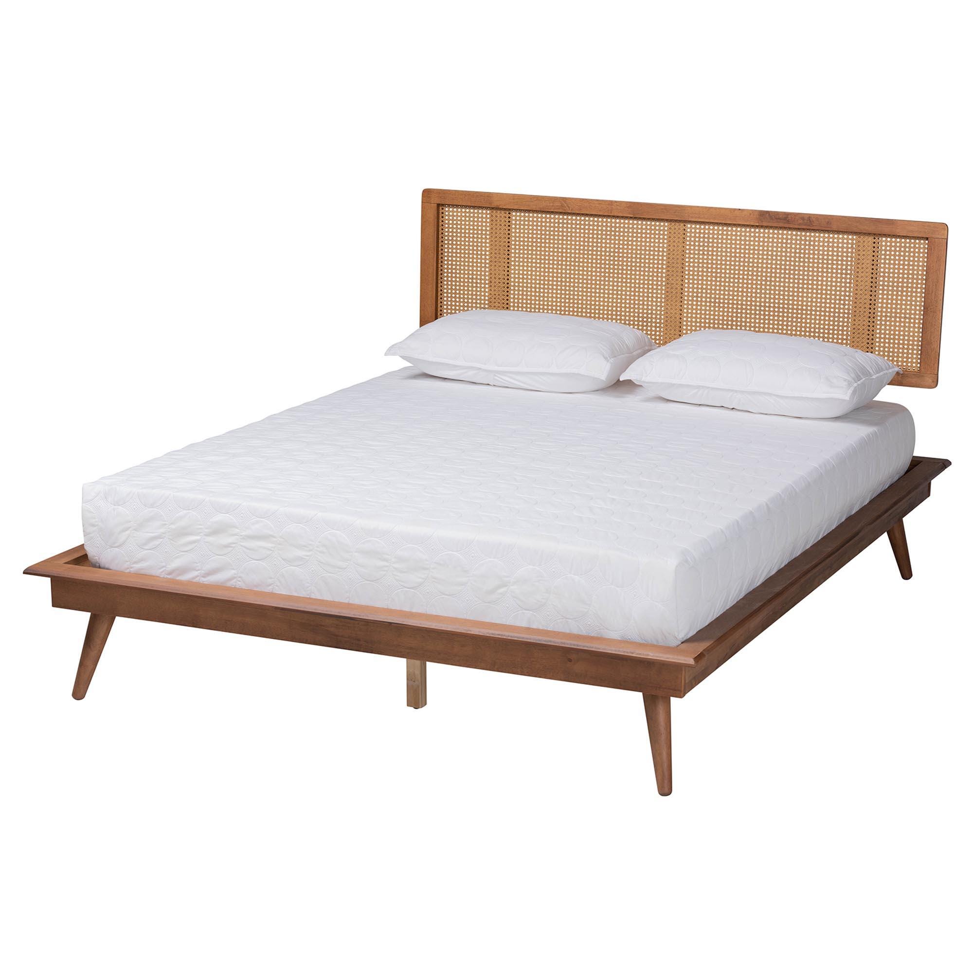 Baxton Studio Nura Full Panel Bed with 2 Nightstands, Walnut Brown/Brown, large