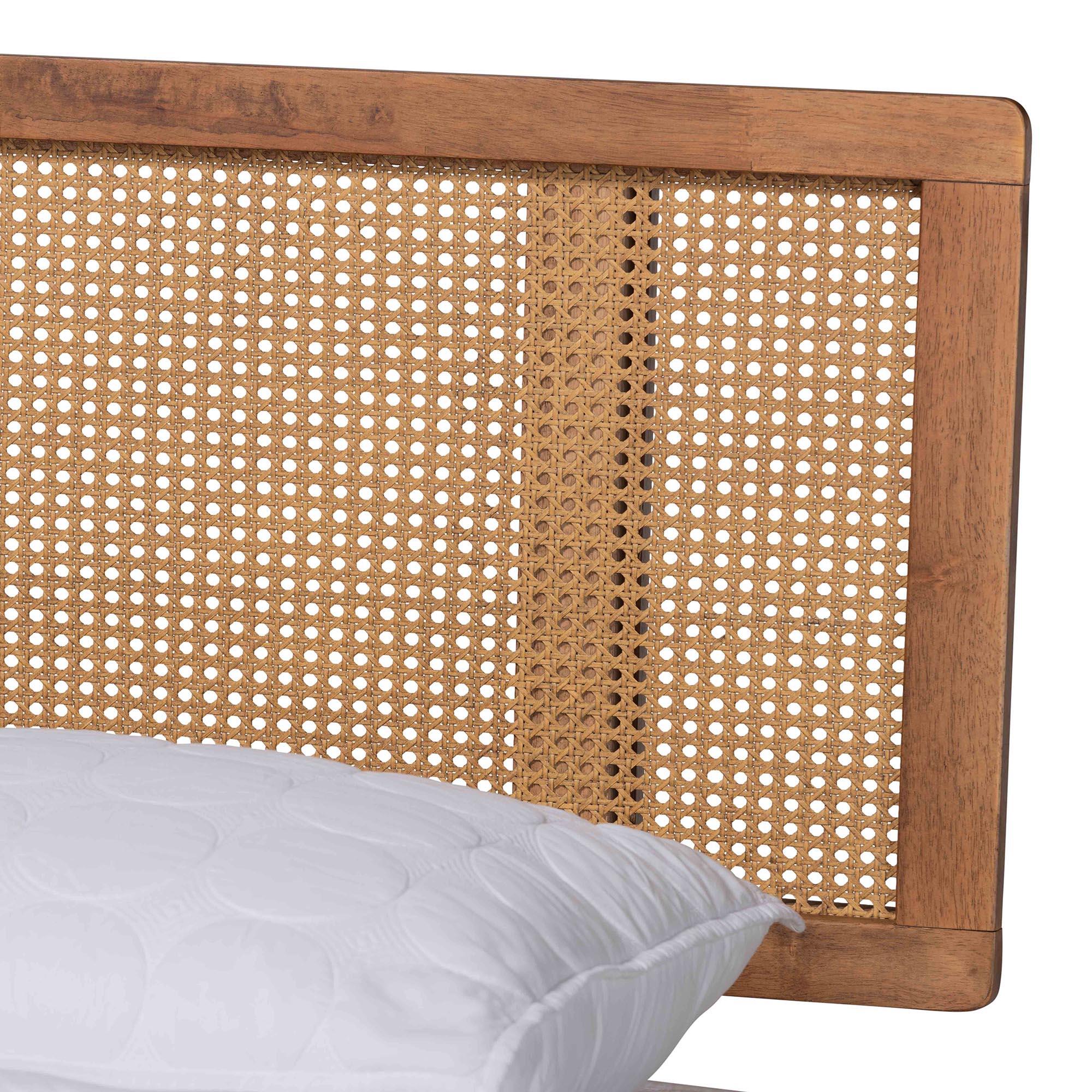 Baxton Studio Nura Full Panel Bed with 2 Nightstands, Walnut Brown/Brown, large