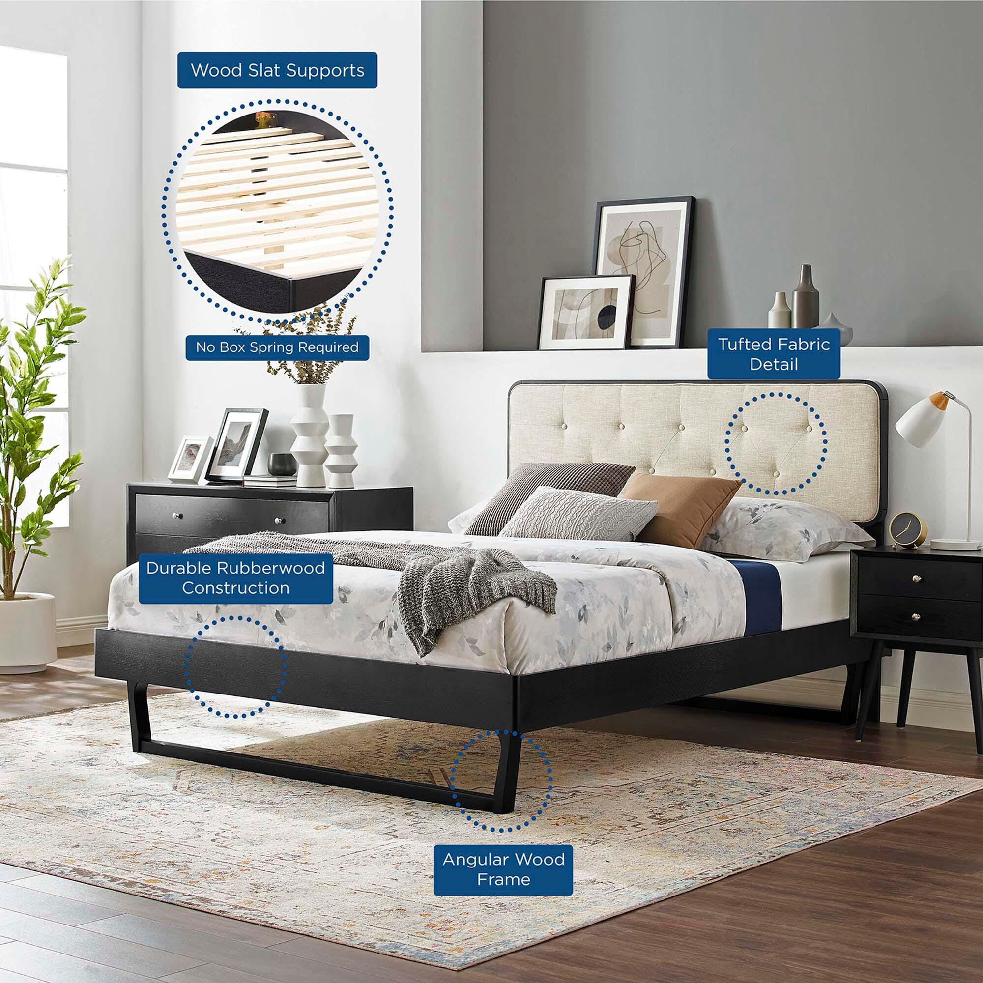 Modway Bridgette Full Platform Bed With Angular Frame, Black/Beige, large