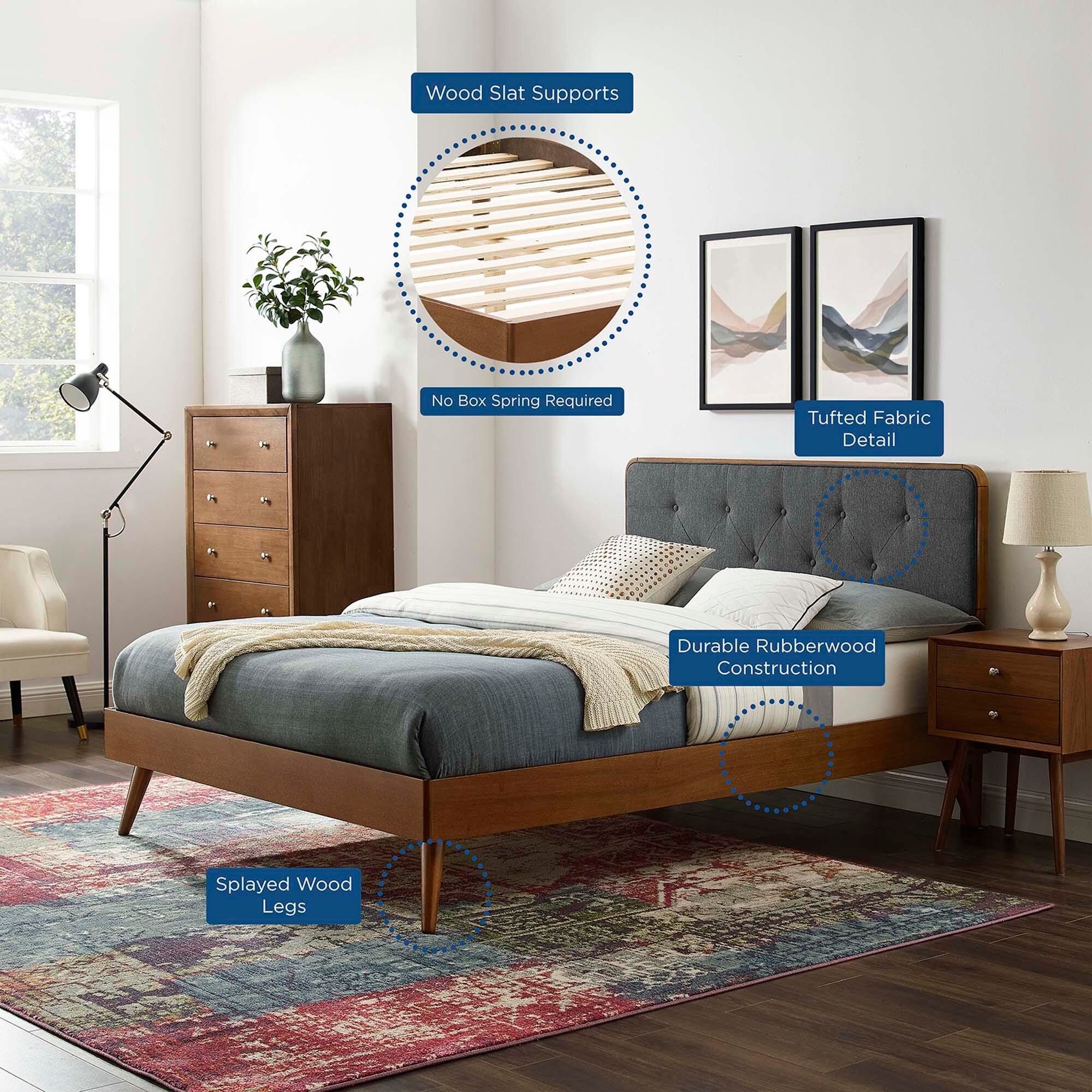 Modway Bridgette Full Platform Bed With Splayed Legs, Walnut/Charcoal, large