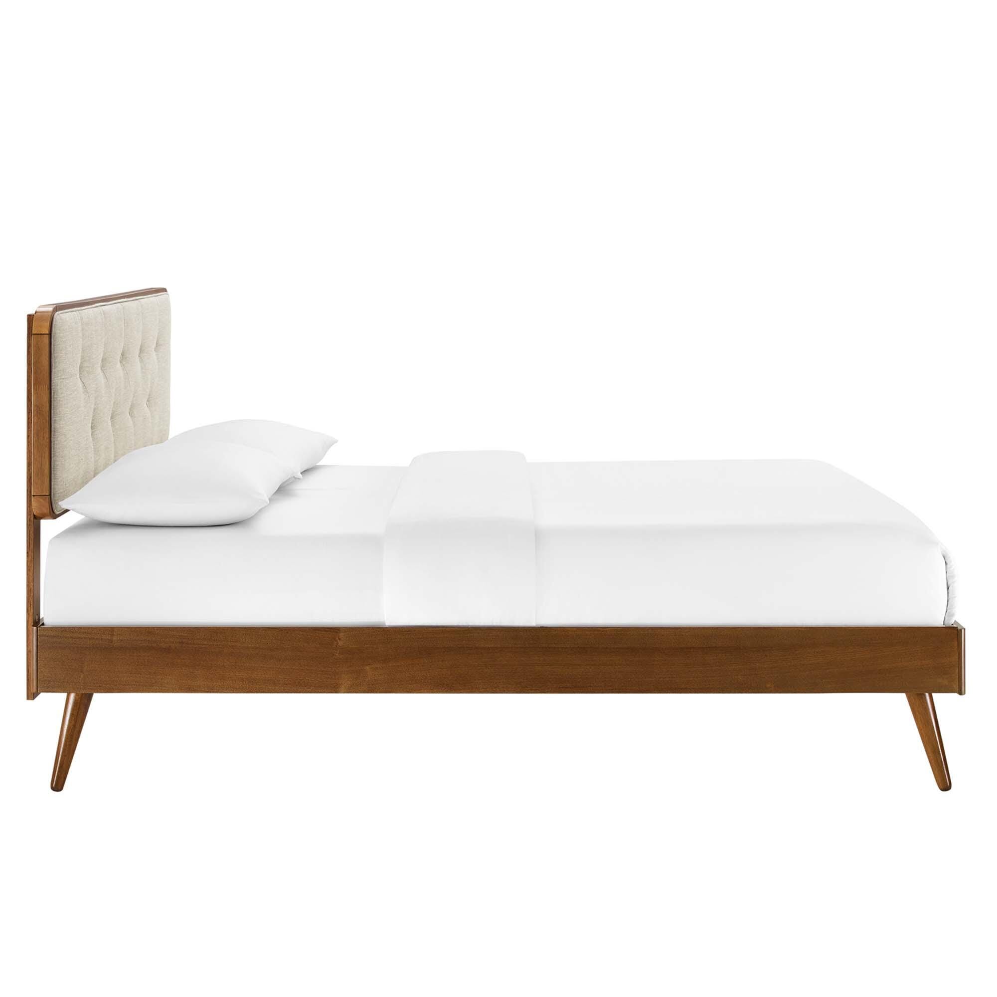 Modway Bridgette Full Platform Bed With Splayed Legs, Walnut/Beige, large