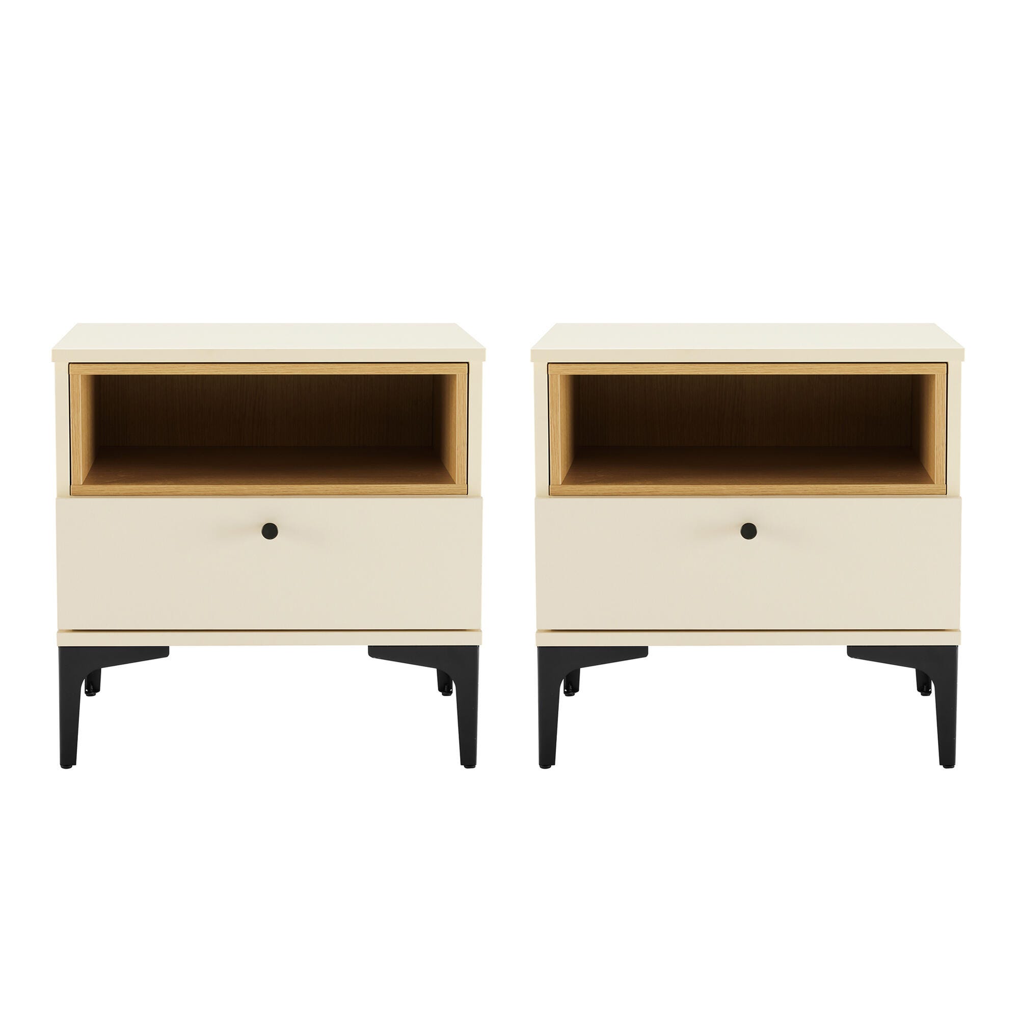 Manhattan Comfort Amara 20" 1 Drawer Nightstand (Set of 2), Cream/Natural Oak, large
