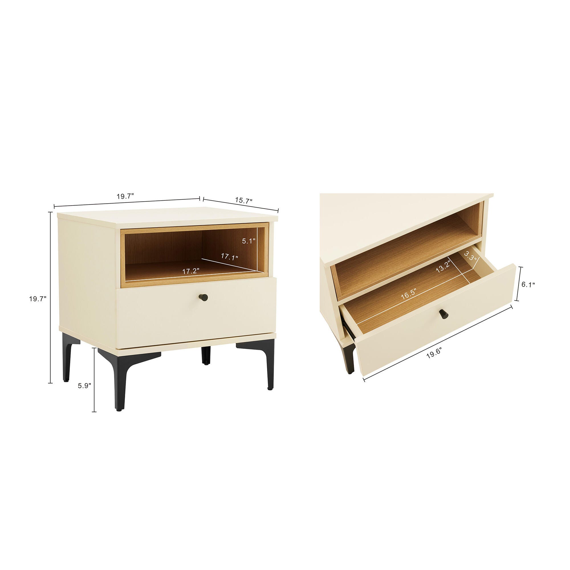 Manhattan Comfort Amara 20" 1 Drawer Nightstand (Set of 2), , large