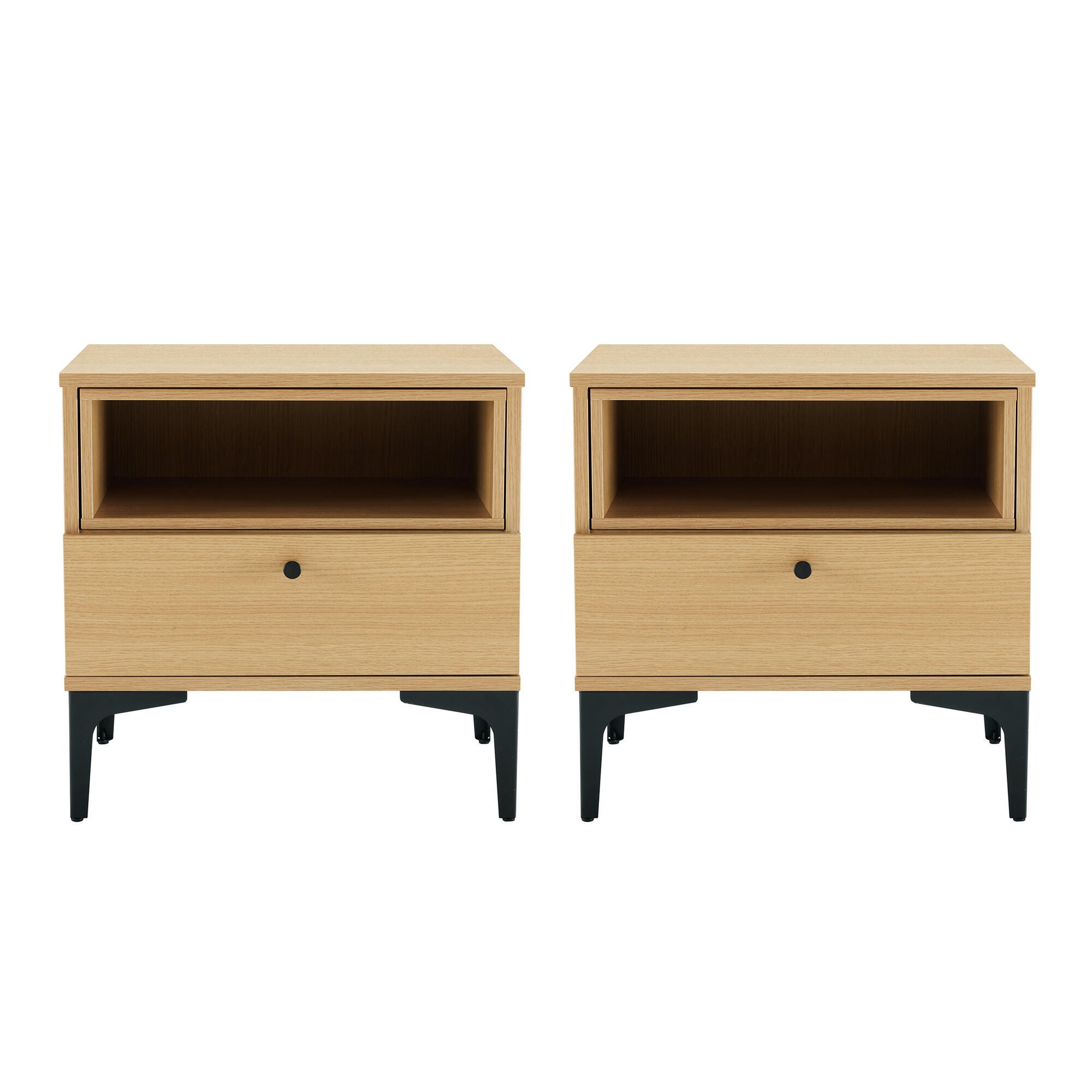 Manhattan Comfort Amara 20" 1 Drawer Nightstand (Set of 2), Natural Oak, large