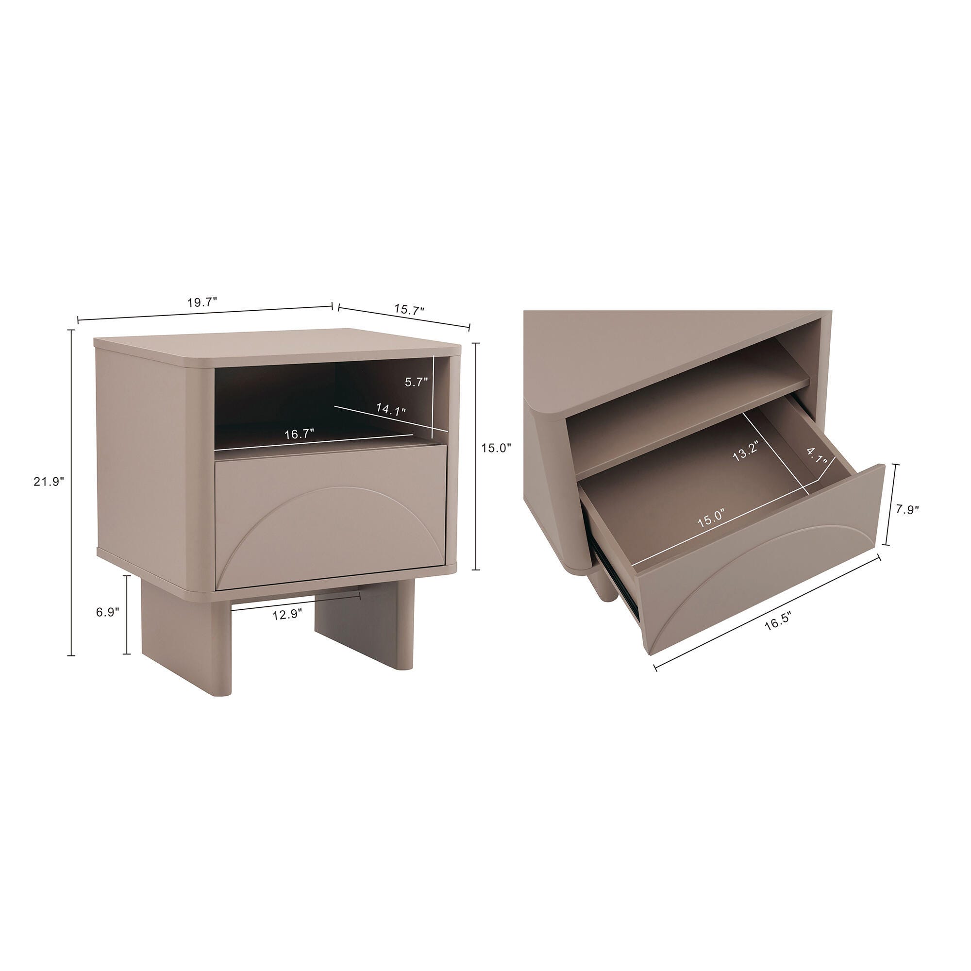 Manhattan Comfort Ella 20" 1 Drawer Nightstand (Set of 2), Mocha, large