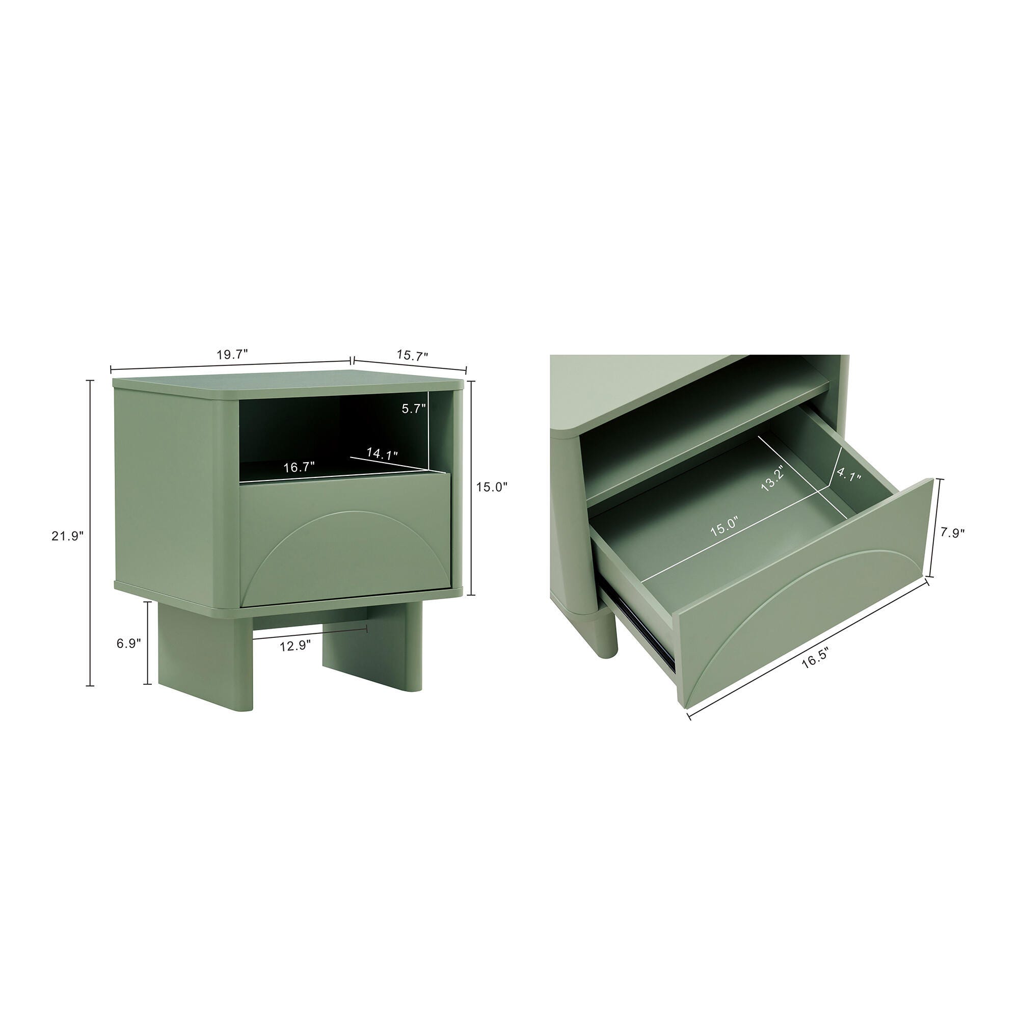 Manhattan Comfort Ella 20" 1 Drawer Nightstand (Set of 2), Sage Green, large